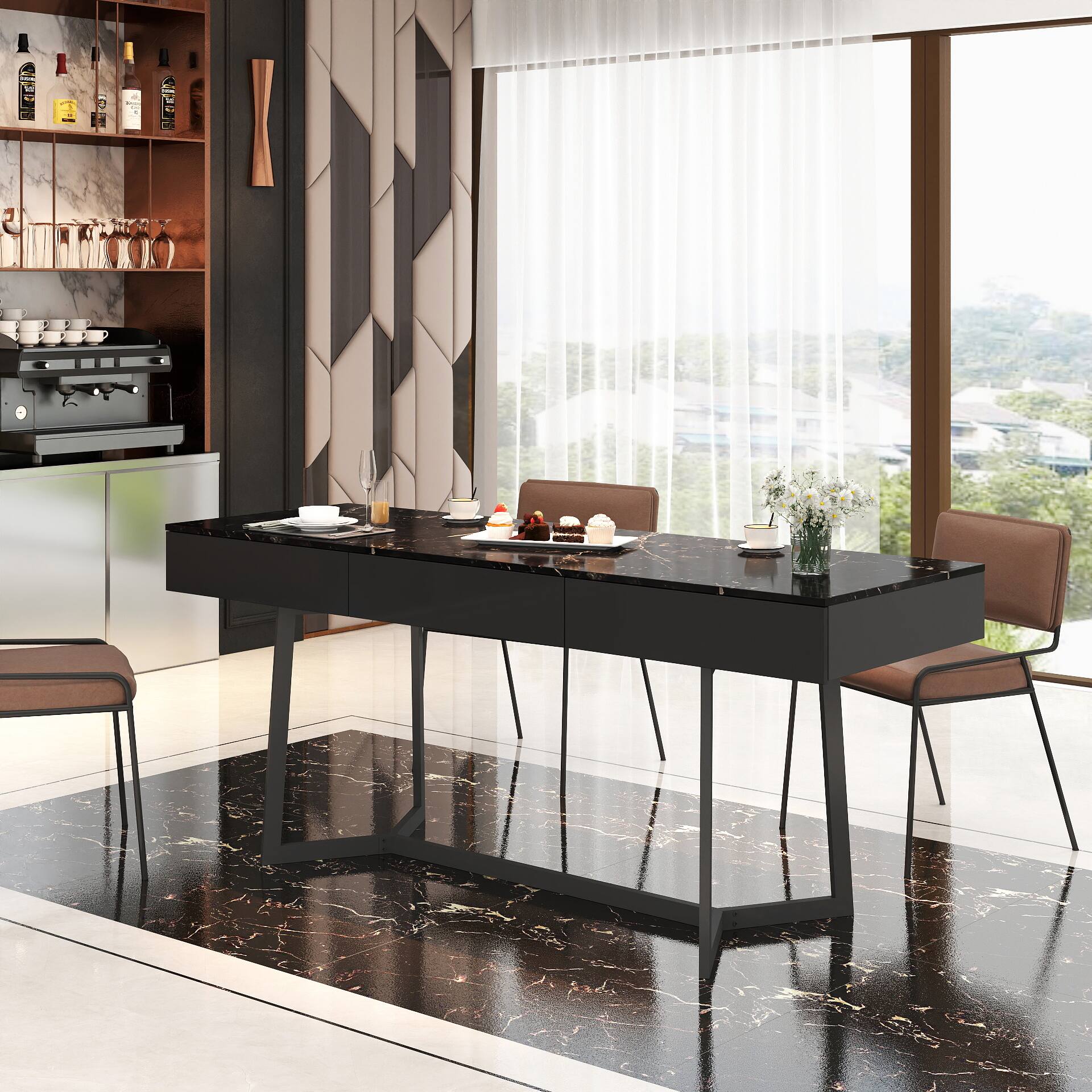 Angle. Tiramisubest - Modern Black 70.87" Computer Desk, Study & Work Desk, Y-Shaped Metal Legs - Black.