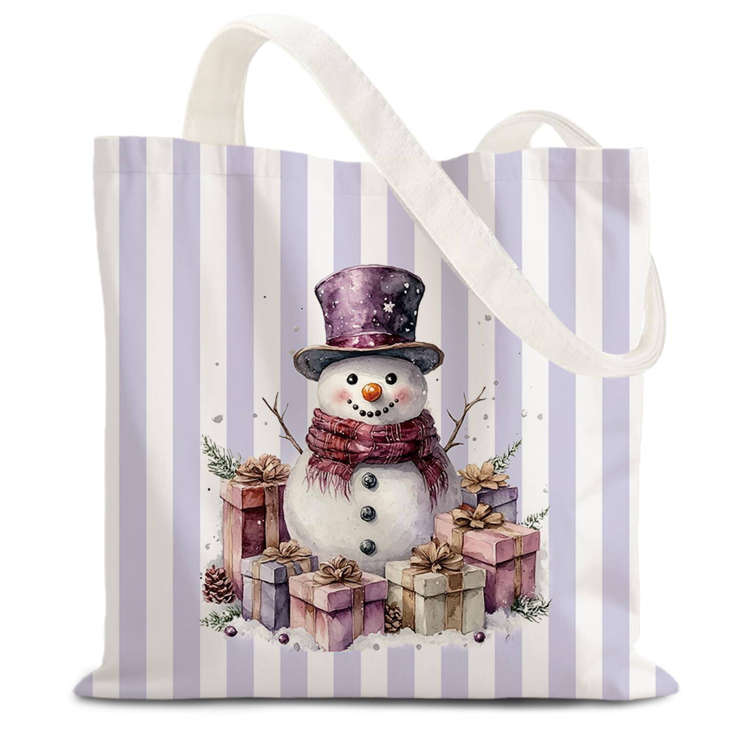 Front. Paradigms Interiors - Fbb Christmas Reusable Xmas Holiday Gift Bags Party Favors - Purple Christmas Snowman.