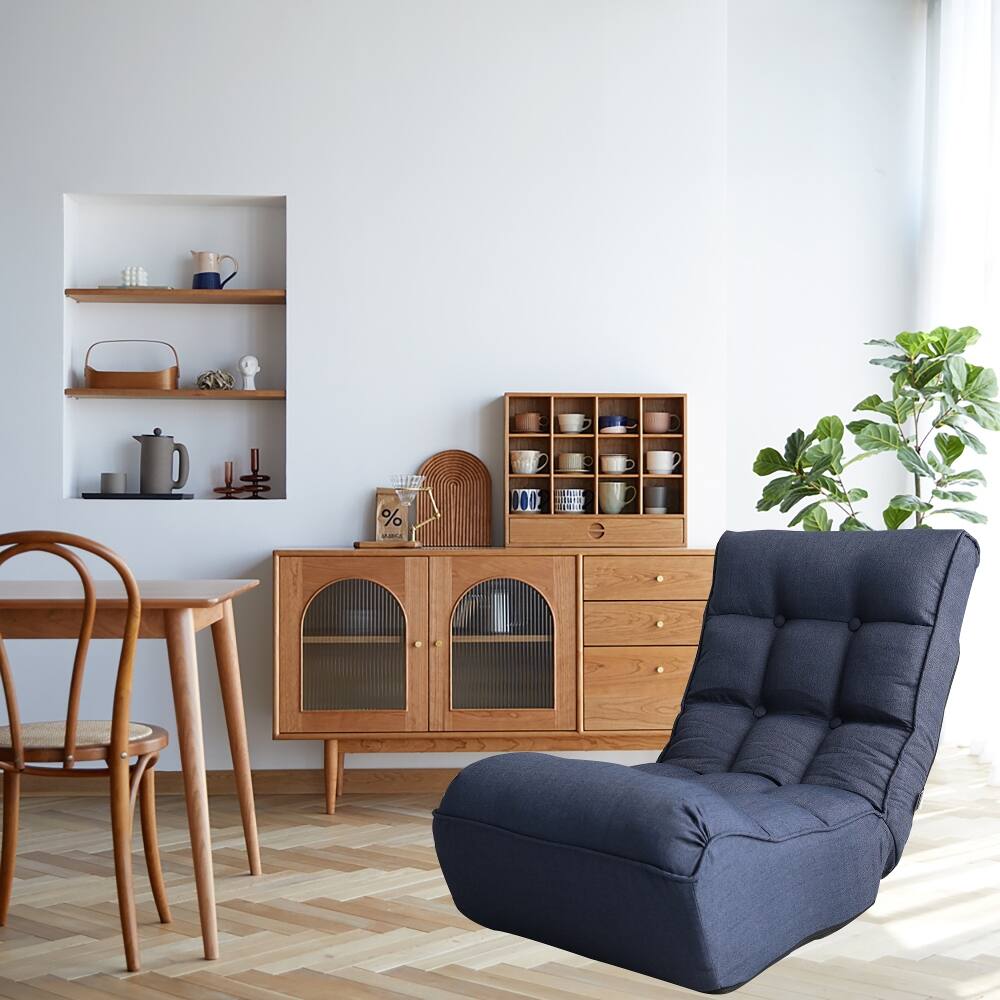 Left. Loheer - Loheer Single Sofa Reclining Chair Adjustable Floor Chair Tatami Lazy Sofa Folding Deck Chair for Living Room Bedroom - Navy.