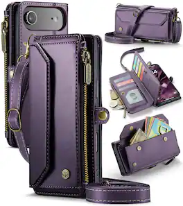 Dteck - Crossbody Wallet Case for Apple iPhone Air with Card Slots and Zipper Pocket, RFID Blocking PU Leather Cover - Purple