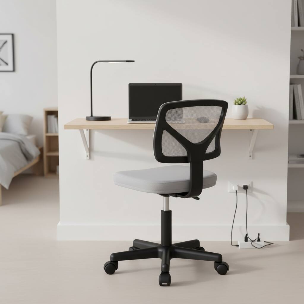 Alt View 5. AOITUN - Compact Office Chair for Daily Comfort, Grey Low-Back Mesh Seat with Wheels, Armless Design Ideal - Gray.
