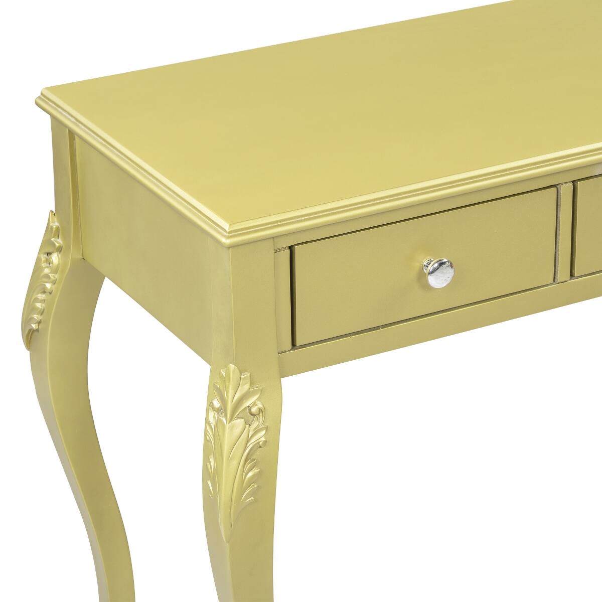 Alt View 6. Loheer - Loheer Gold Makeup Vanity Desk with Oval Mirror and Three Drawers - Gold.