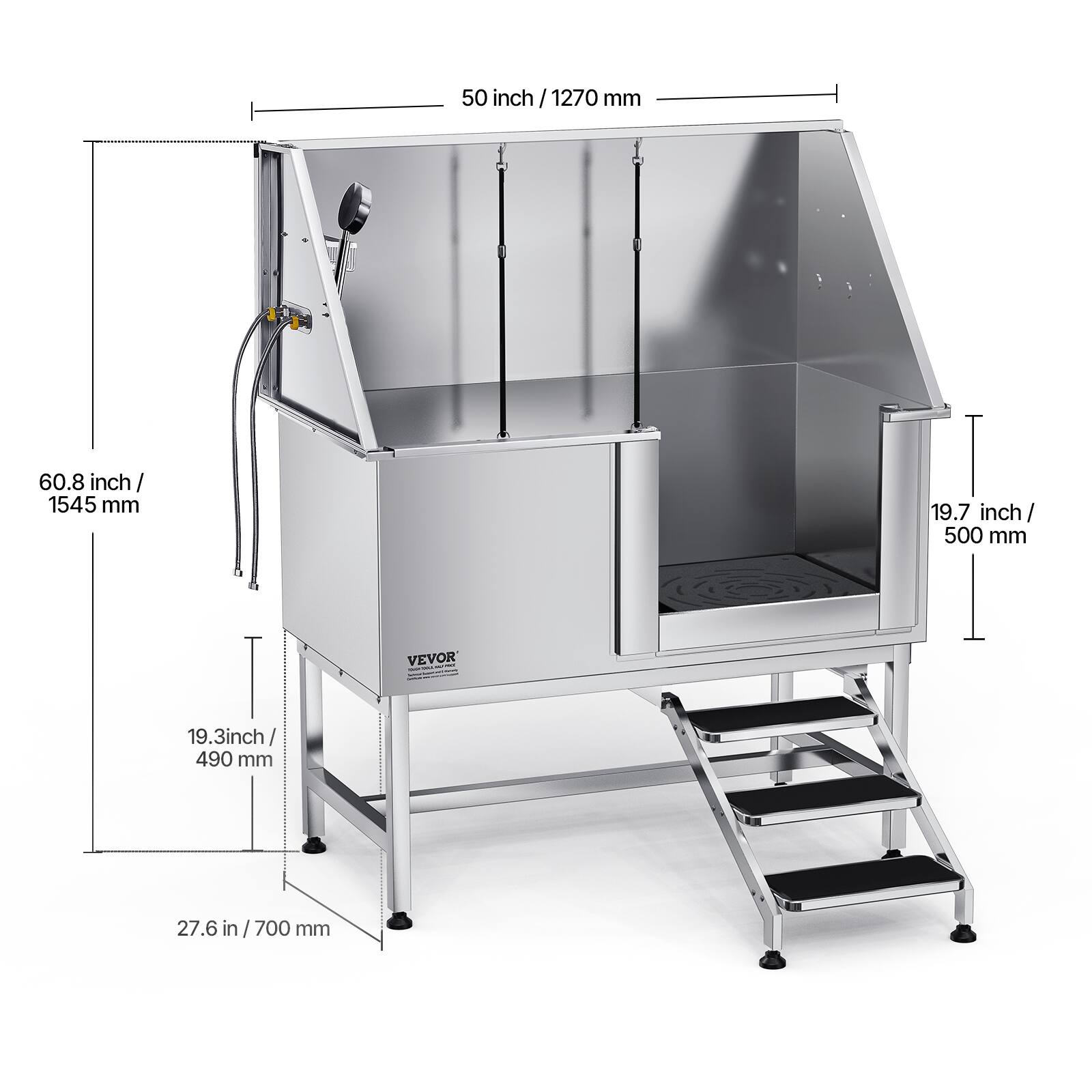 50 inch / 1270 mm  
60.8 inch / 1545 mm  
19.7 inch / 500 mm  
19.3 inch / 490 mm  
27.6 in / 700 mm
