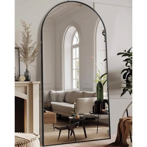 Live At Space - Full Length Mirror 58"x19" Floor Arch Standing Freestanding Body With Stand For Bedroom Hanging Mounted Living Room - Black-71"L x 28"W