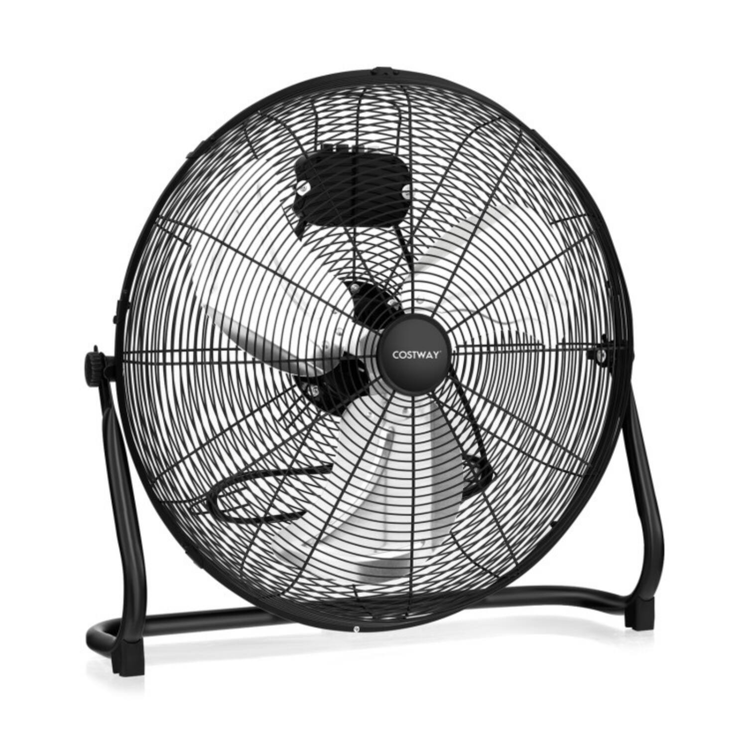 Front. LUCKY ONE - 3-Speed High Velocity Floor Fan with 145° Adjustable Tilt, Handle & 5.5 ft Cord - Black + Sliver.