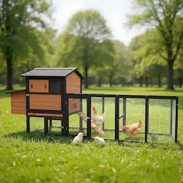 Mondawe - 115" Fir Wood Chicken Coop Outdoor Hen House Poultry Cage w/ Run & Nesting Box, Sliding Door & Lock - Brown