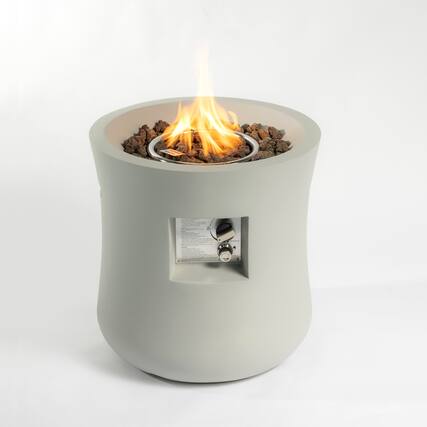 Front. APRILSOUL - Outdoor Propane Fire Pit Table Compact Streamlined Modern 20 inch Round Graphite Base Waterproof - Light Gray.