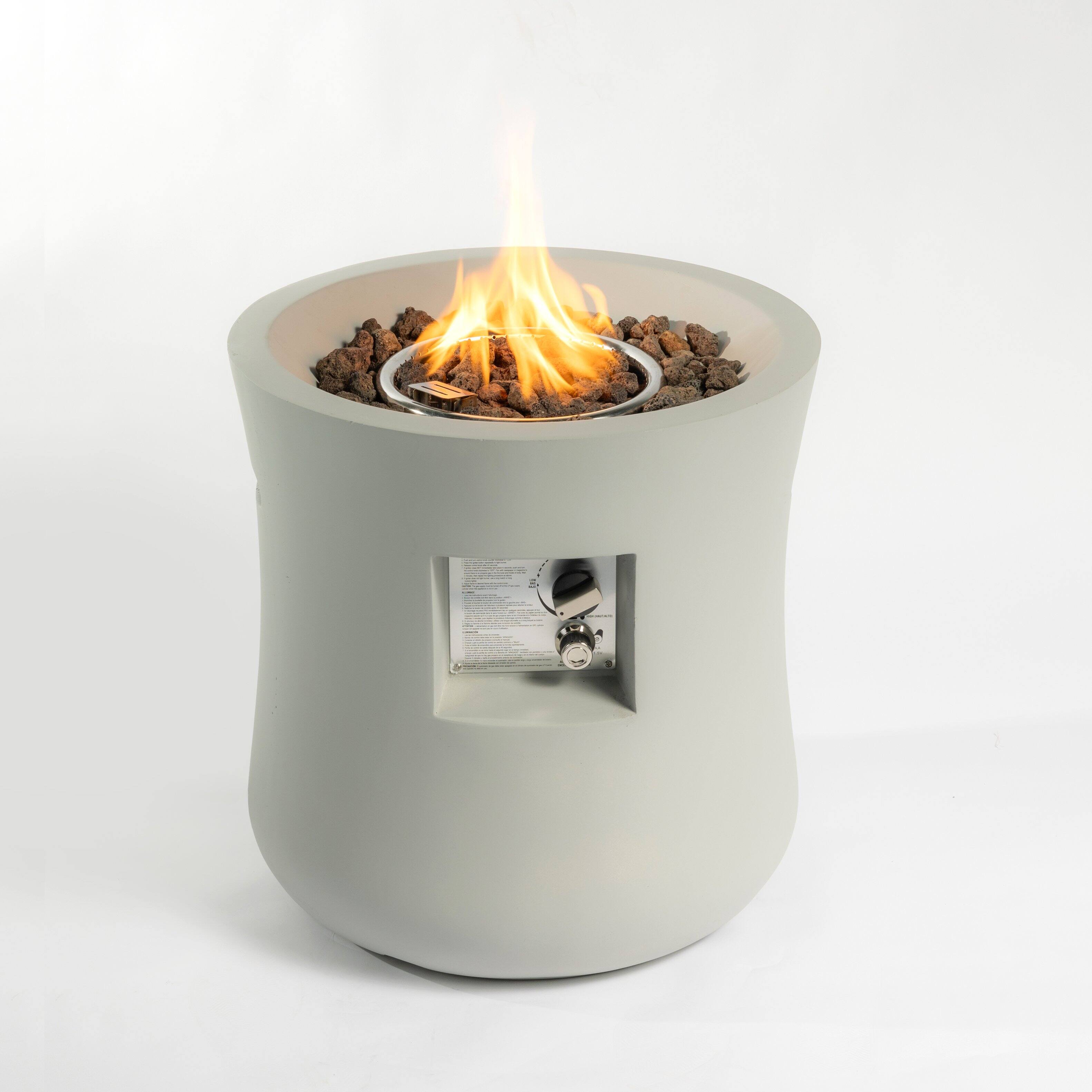 Front. APRILSOUL - Outdoor Propane Fire Pit Table Compact Streamlined Modern 20 inch Round Graphite Base Waterproof - Light Gray.