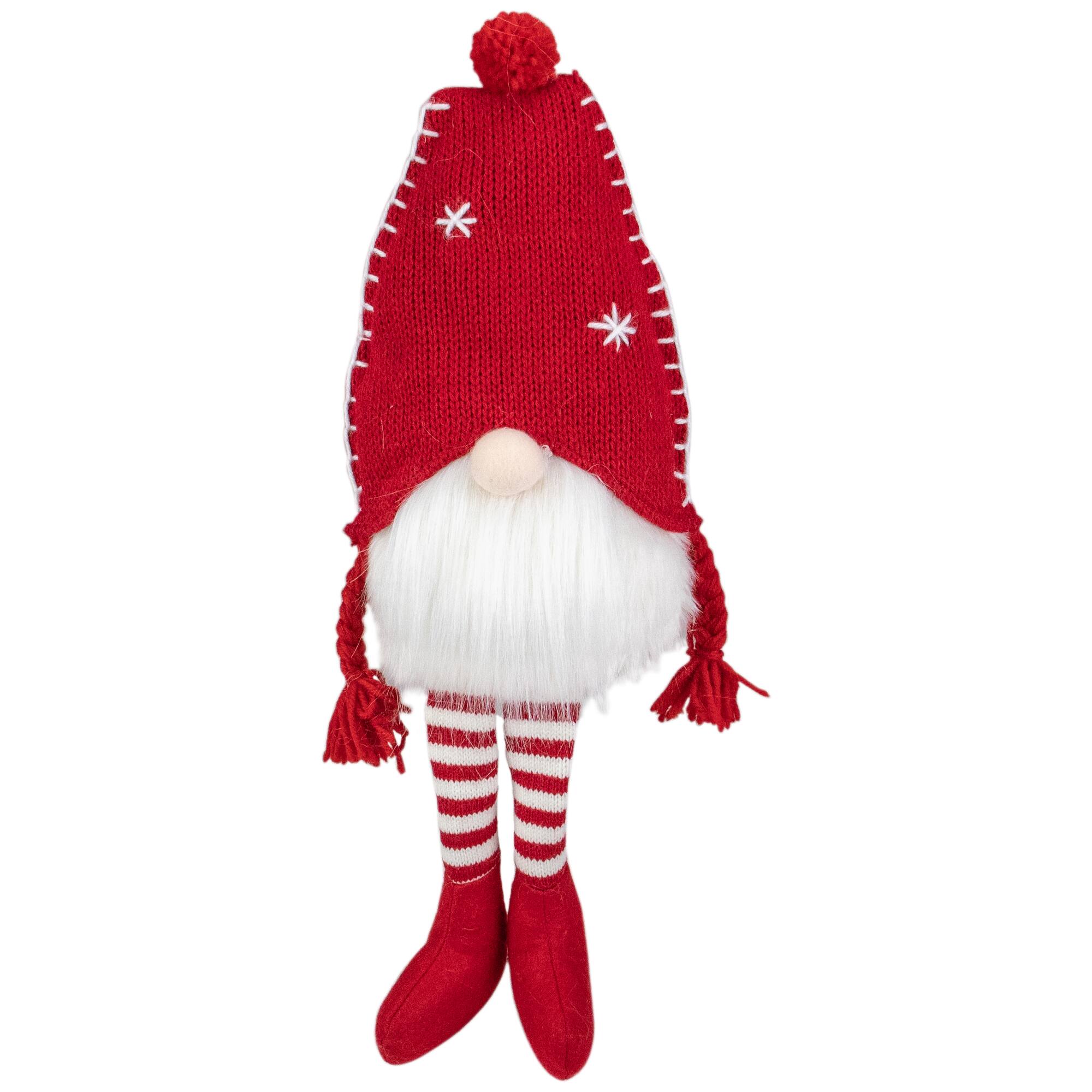 Northlight - Sitting Plush Christmas Gnome Decoration - 18" - and White - Red