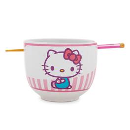 Silver Buffalo - Sanrio Hello Kitty Tokyo Stripes Ramen Bowl with Chopsticks - Pink