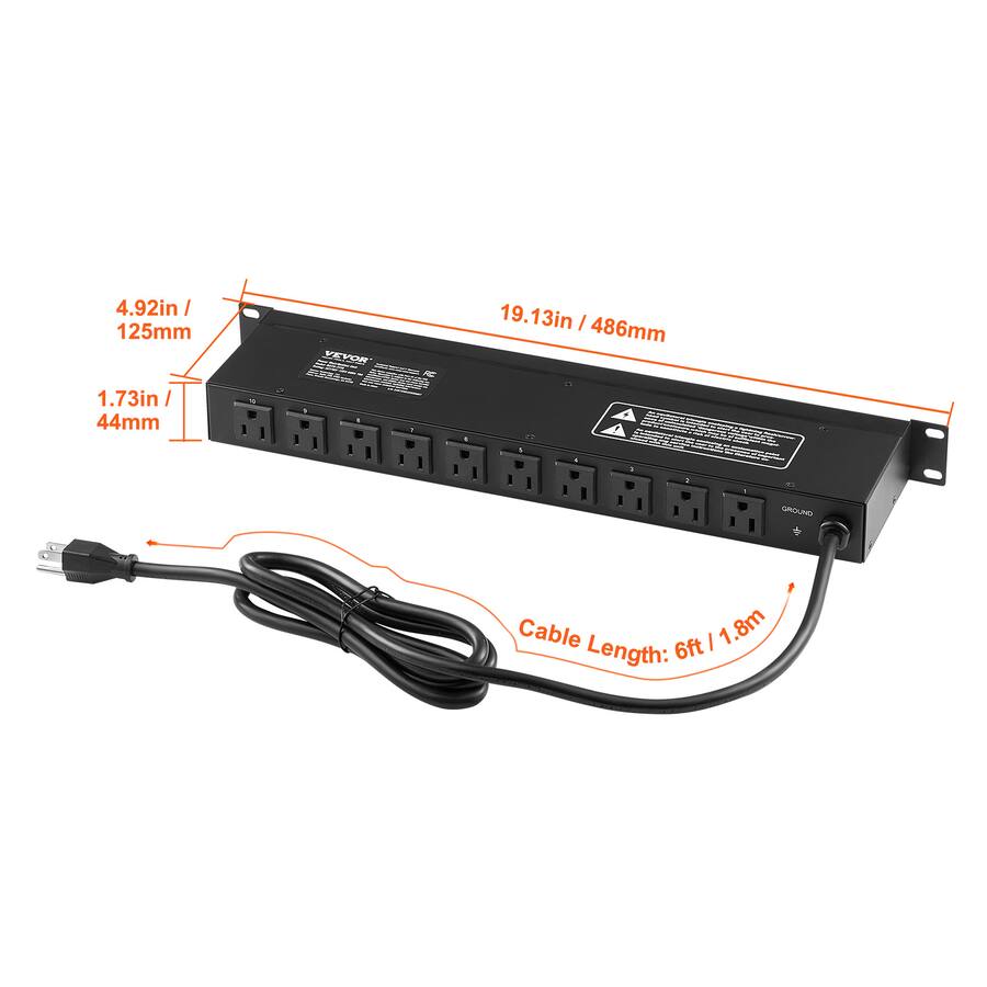 VEVOR 1U PDU, 10 Outlets, Rack Mount Power Strip Fits Standard 19 ...