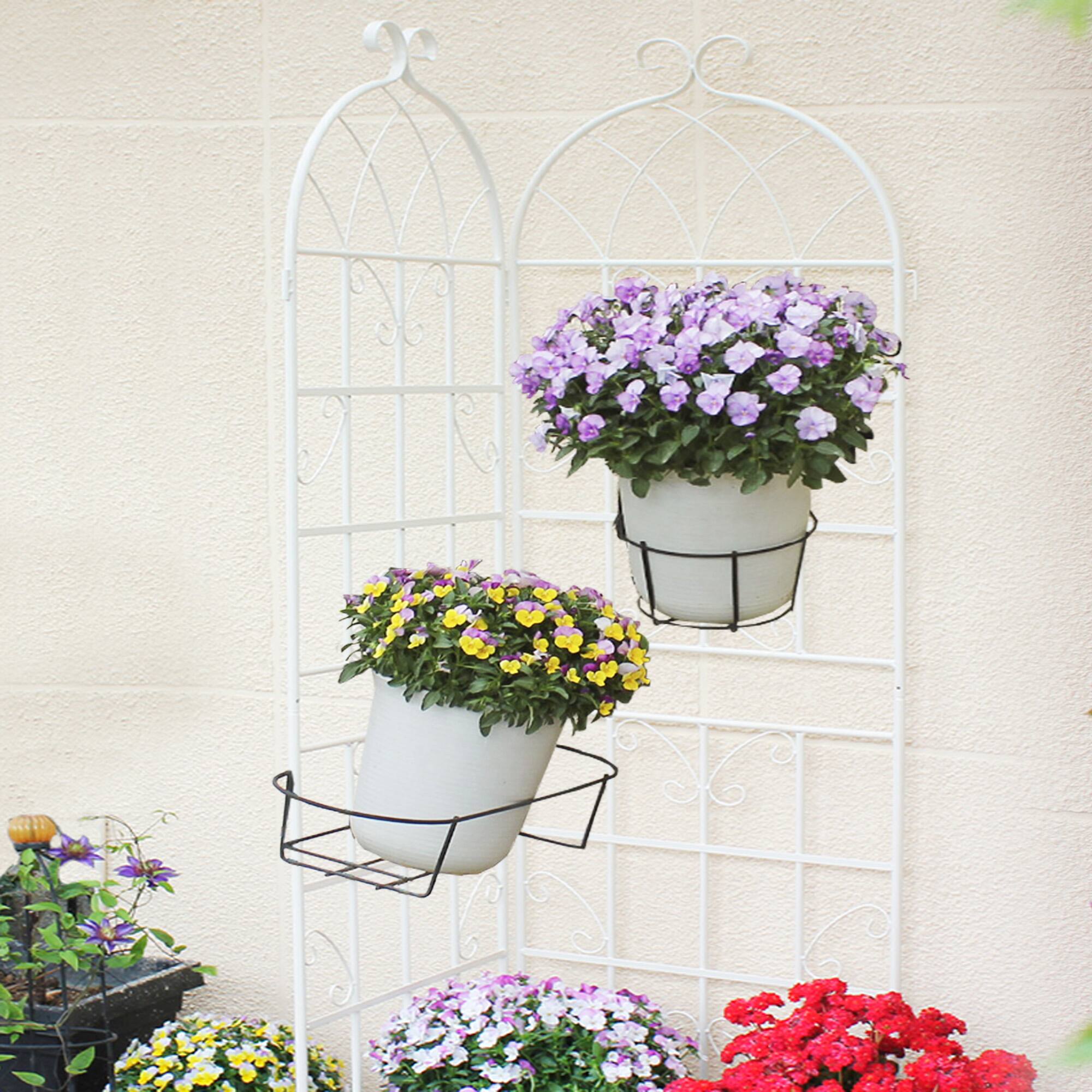Alt View 2. Loheer - Rustproof Metal Garden Trellis 4 Pack 5.9 ft x 1.64 ft for Climbing Plants Outdoor Flower Support - Cream White.