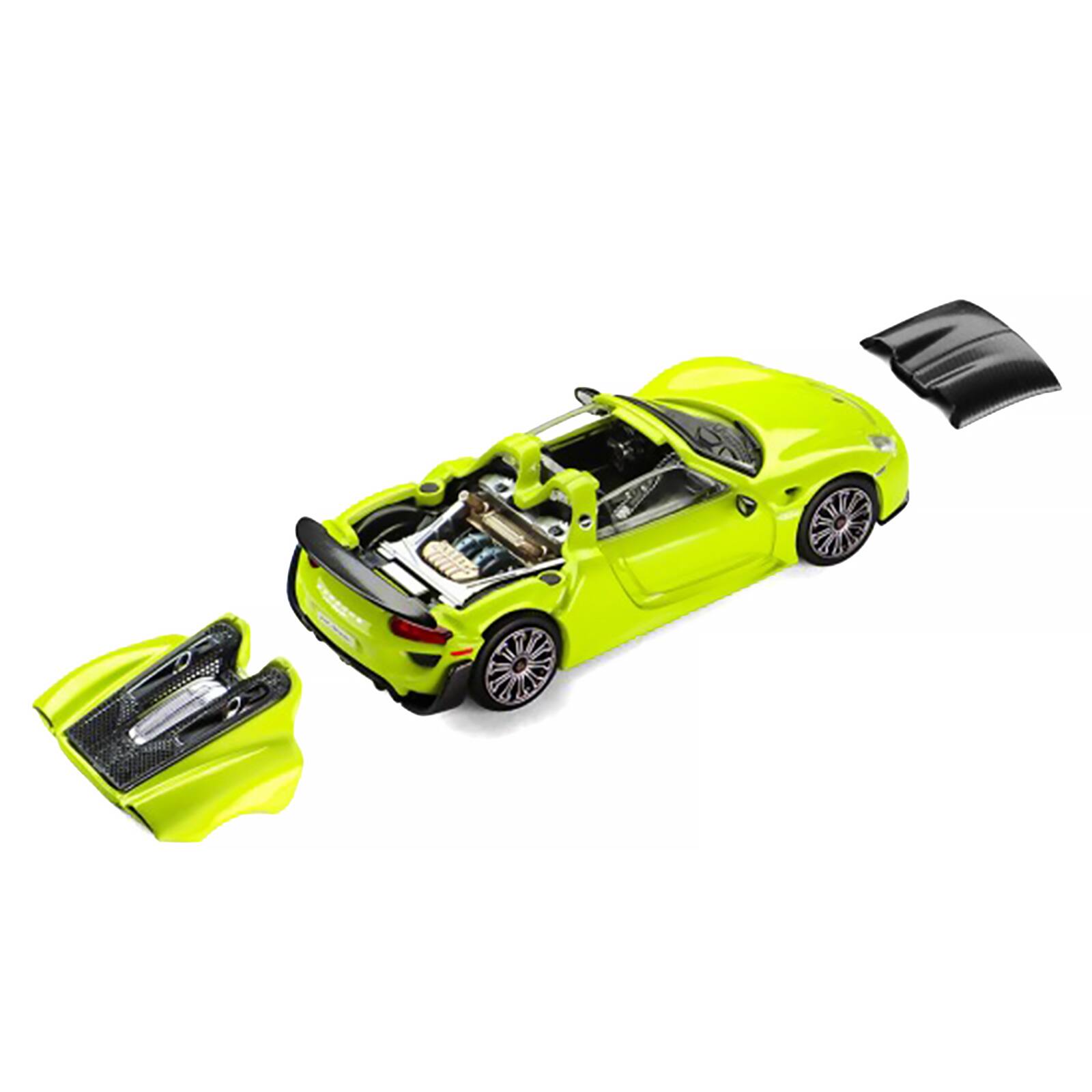 Alt View 1. Trends Hobby - Porsche 918 Spyder Acid Green with Carbon Top 1/64 Diecast Model Car by Trends Hobby.