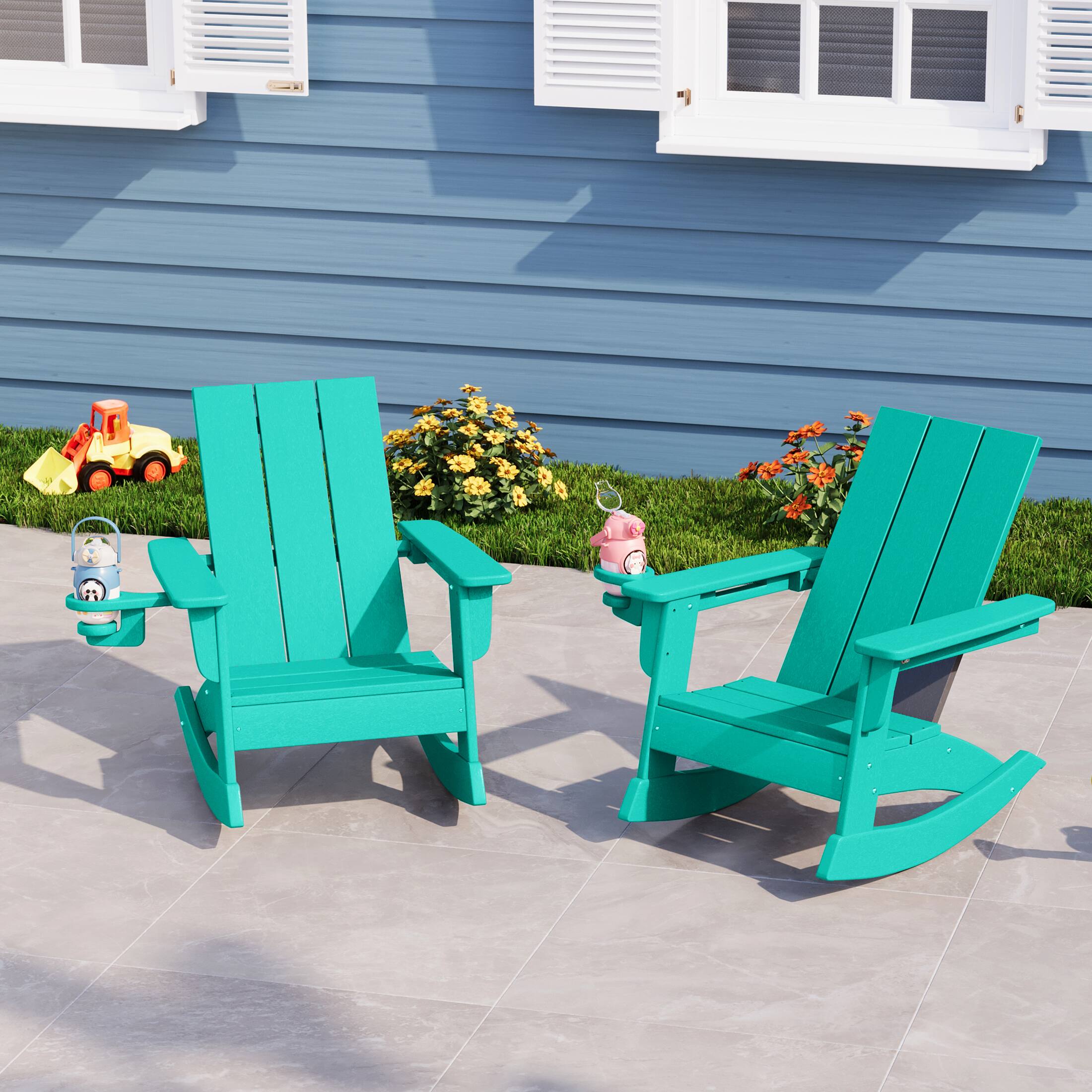 Angle. WestinTrends - WestinTrends Ashore Outdoor HDPE Plastic Preschool Toddler Modern Adirondack Rocking Chairs (Set of 2) - Turquoise.