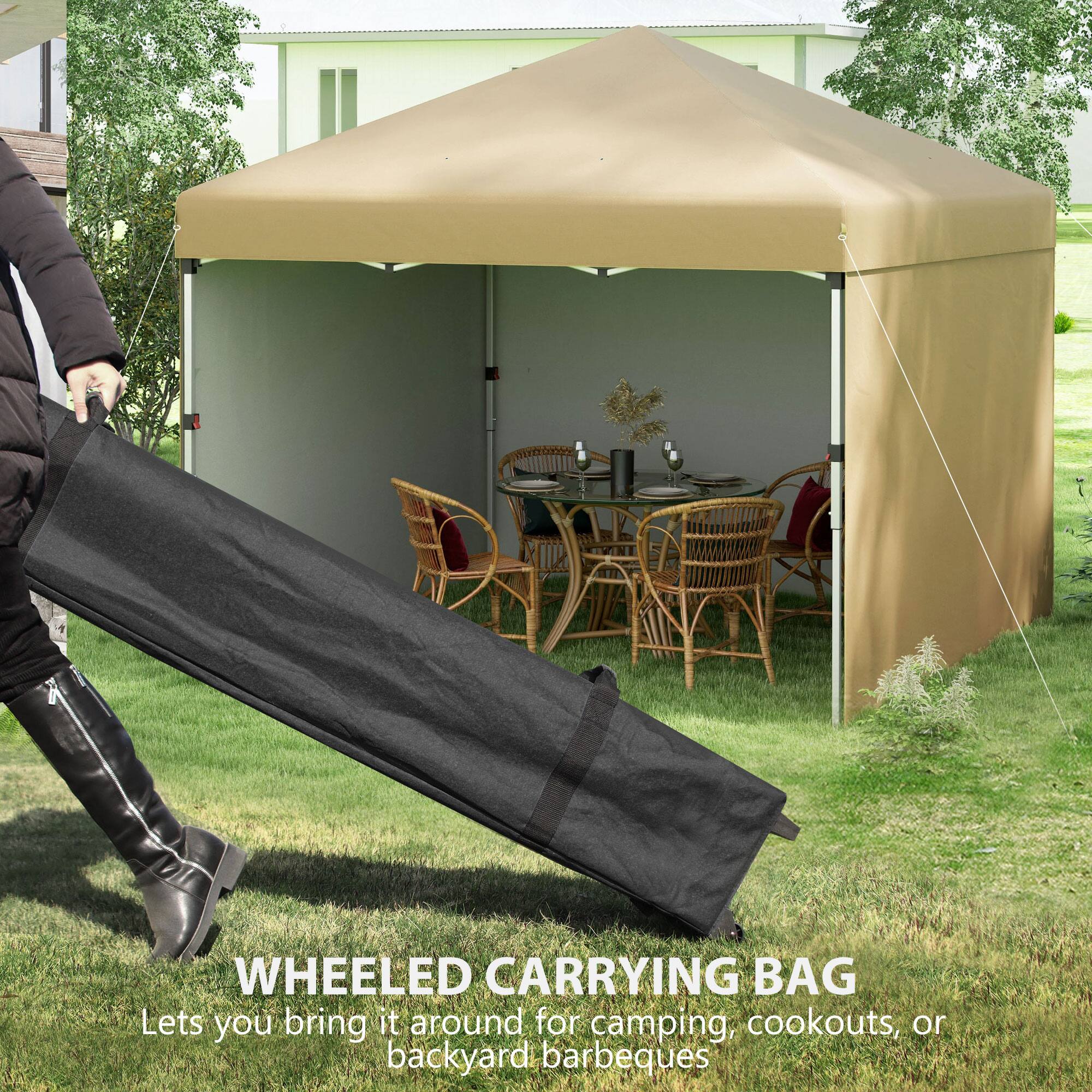 WHEELED CARRYING BAG Lets you bring it around for camping, cookouts, or backyard barbeques