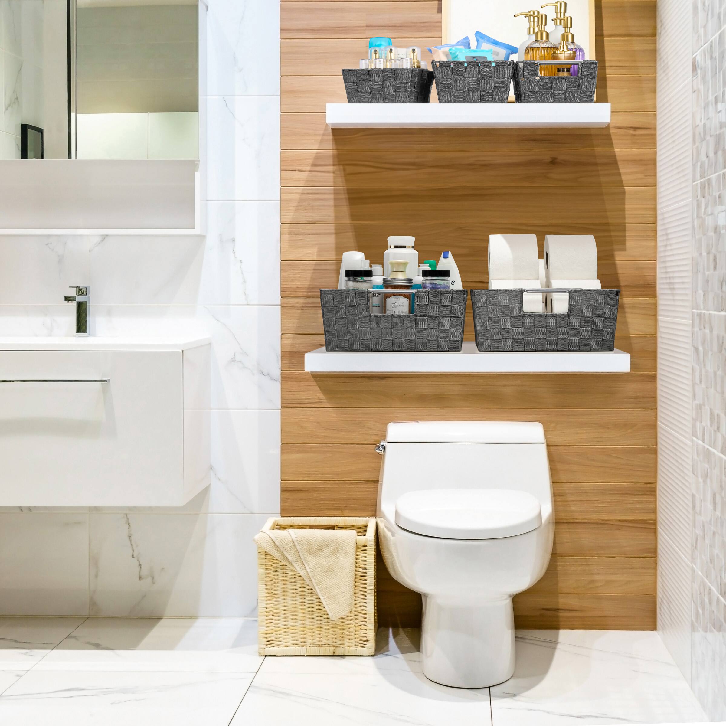 Alt View 4. Sorbus - Sorbus Set of 9 Woven Storage Baskets – Mesh Hand-Woven Baskets for Organizing, Fabric Storage Bins for Linen Closet - Gray.