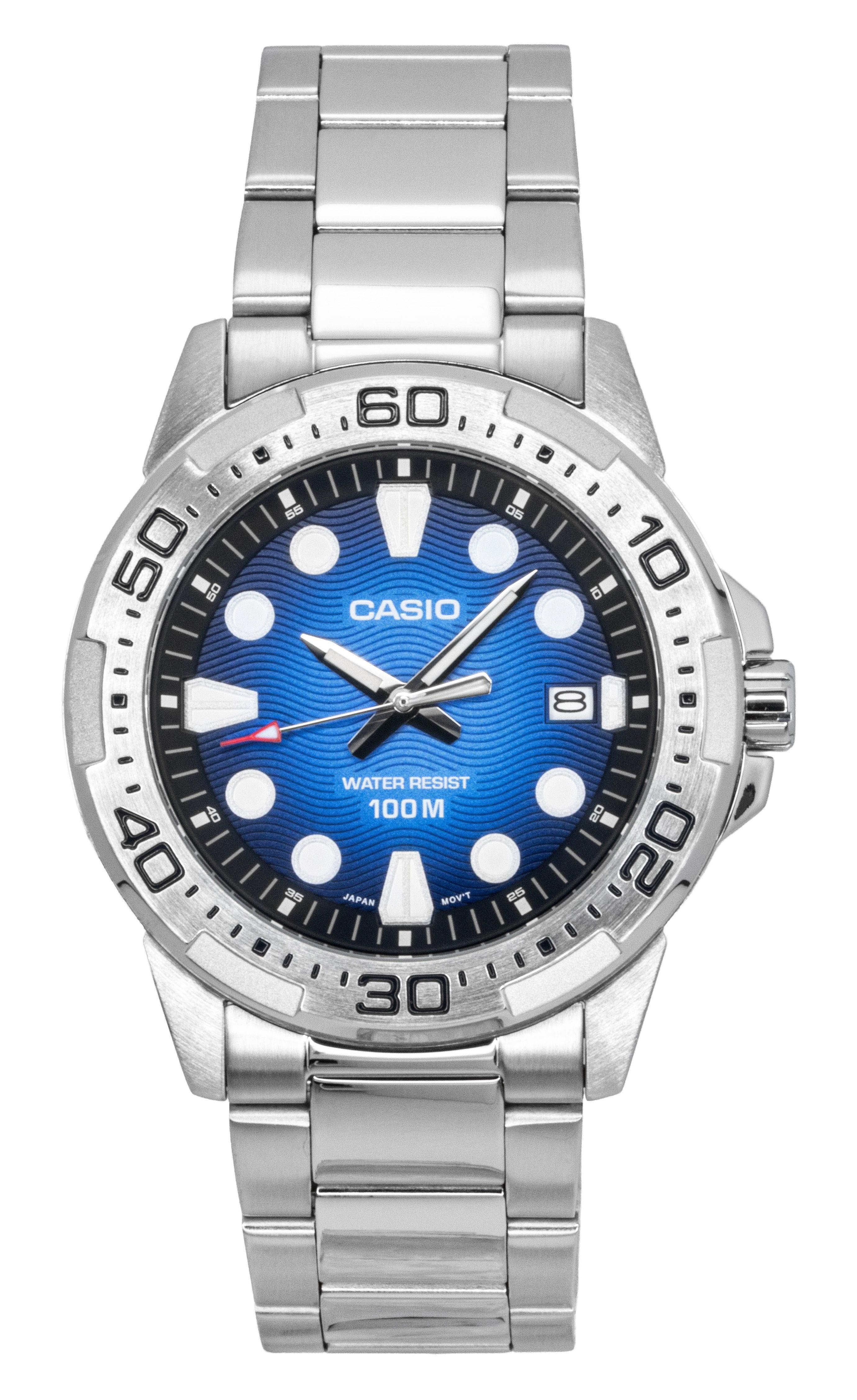 Casio - Standard Analog Stainless Steel Blue Dial Quartz MTD-140D-2AV 100M Men's Watch - Blue and Silver