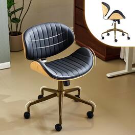 Winado - Comfotable Swivel Rolling Desk Chair with Wood-Grain Curved Shell,Ergomomic Mid-Back Padded Armless for Home Office - Black