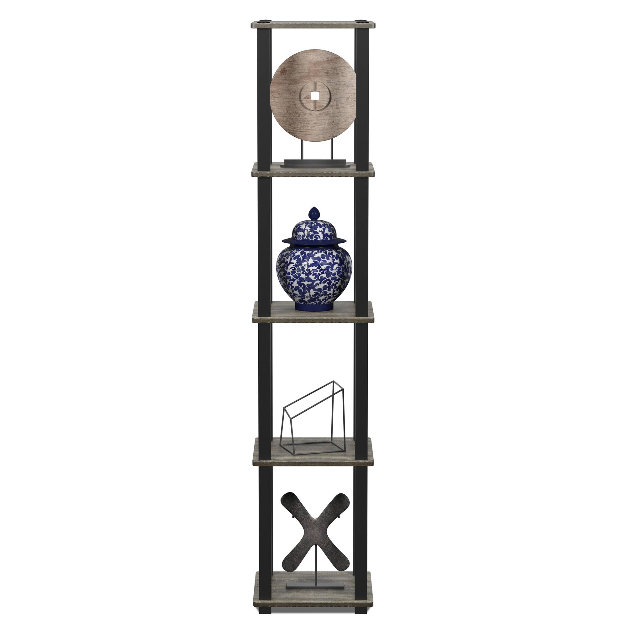 Alt View 4. Furinno - Turn-S-Tube 5-Tier Corner Square Rack Display Shelf with Square Tube, French Oak/Black - French Oak/Black.
