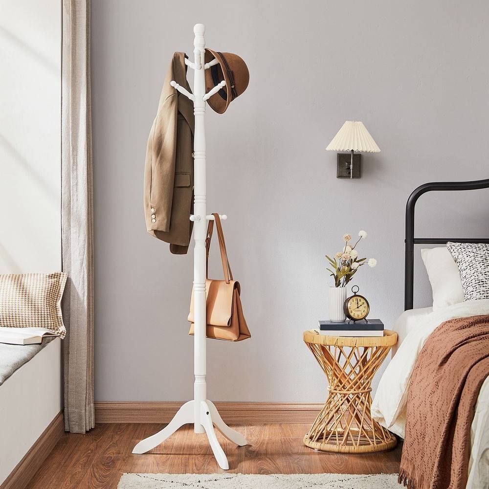 Angle. Hivvago - Hivvago Solid Wood Coat Rack in White Finish with 10 Hooks - White.