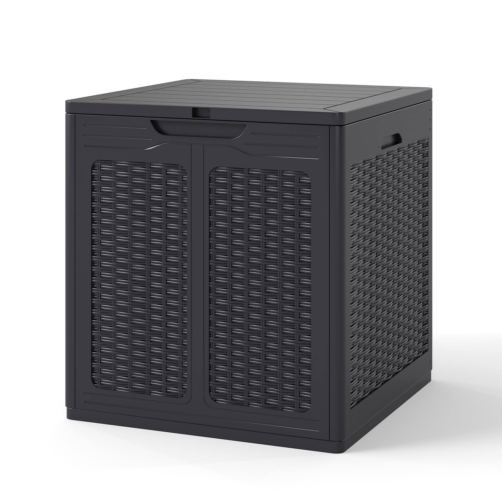Alt View 9. Costway - Costway 39 Gallon Outdoor Storage Box with Rattan Patterns & Lockable Lid for Garden Tools - Brown.