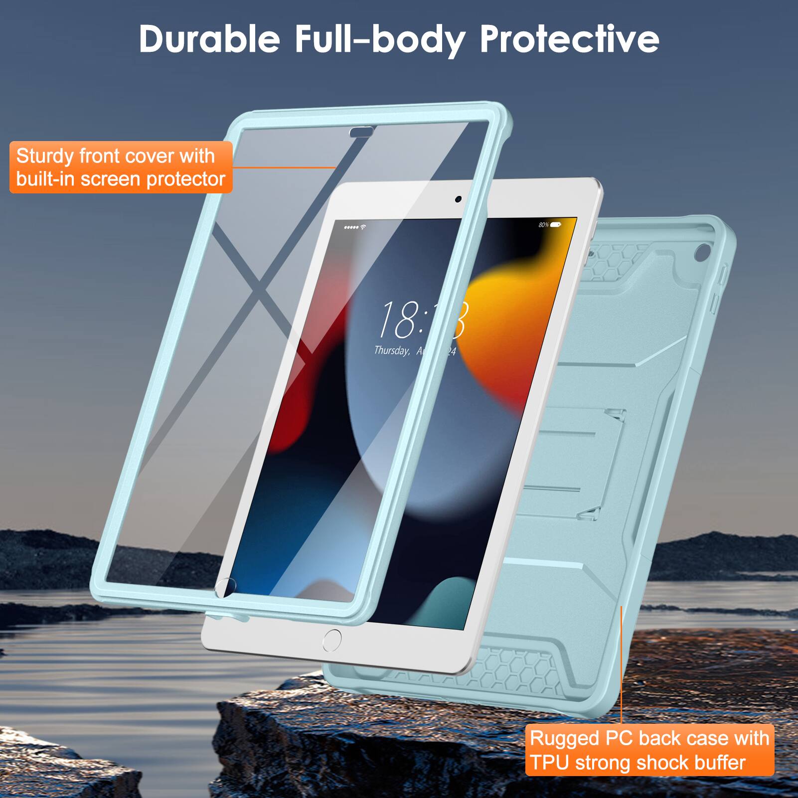 Durable Full-body Protective

Sturdy front cover with built-in screen protector

Rugged PC back case with TPU strong shock buffer