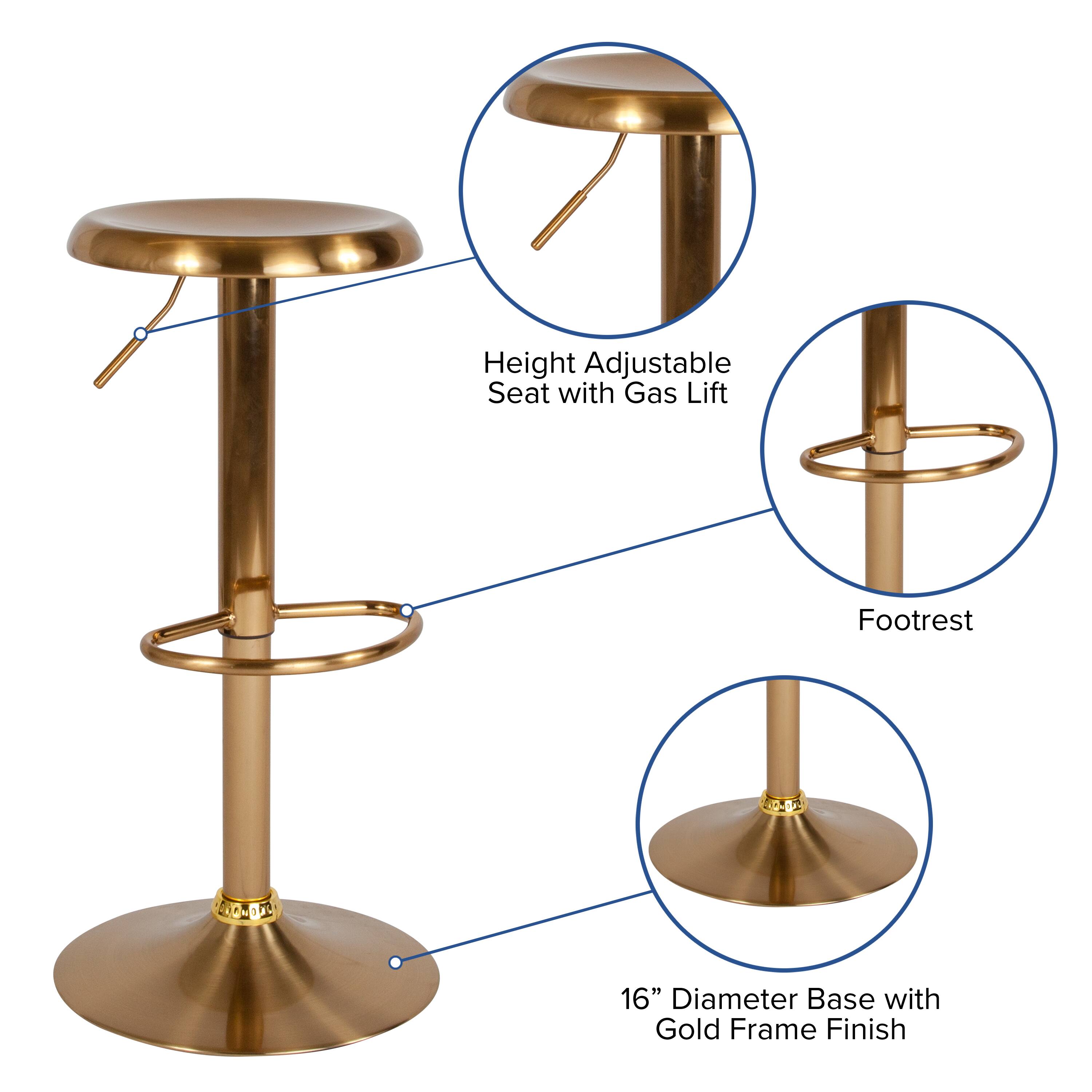 Height Adjustable Seat with Gas Lift  
Footrest  
16" Diameter Base with Gold Frame Finish