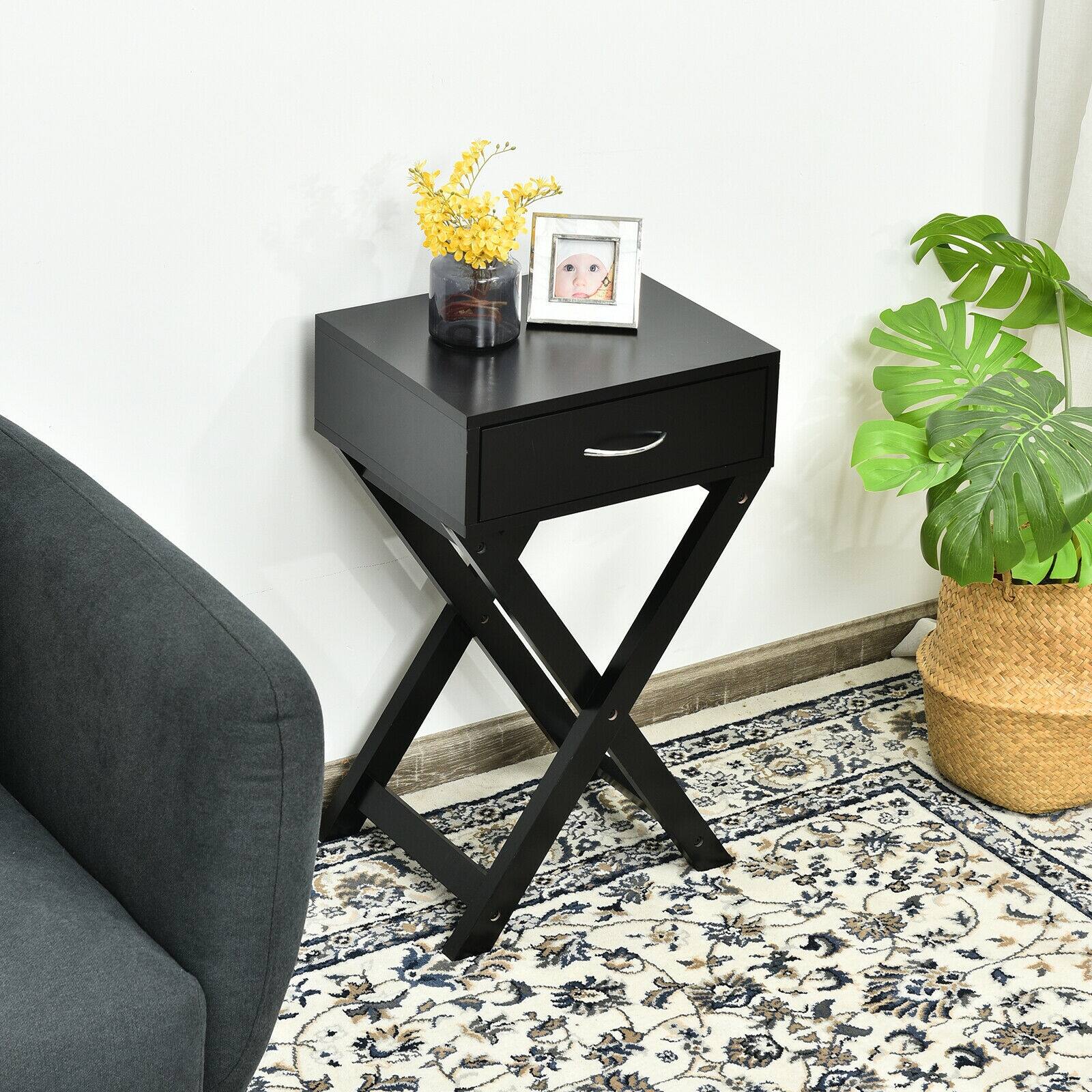Alt View 9. Ecooso - Design Sofa Side Table with X-Shape Drawer for Living Room Bedroom - Black.