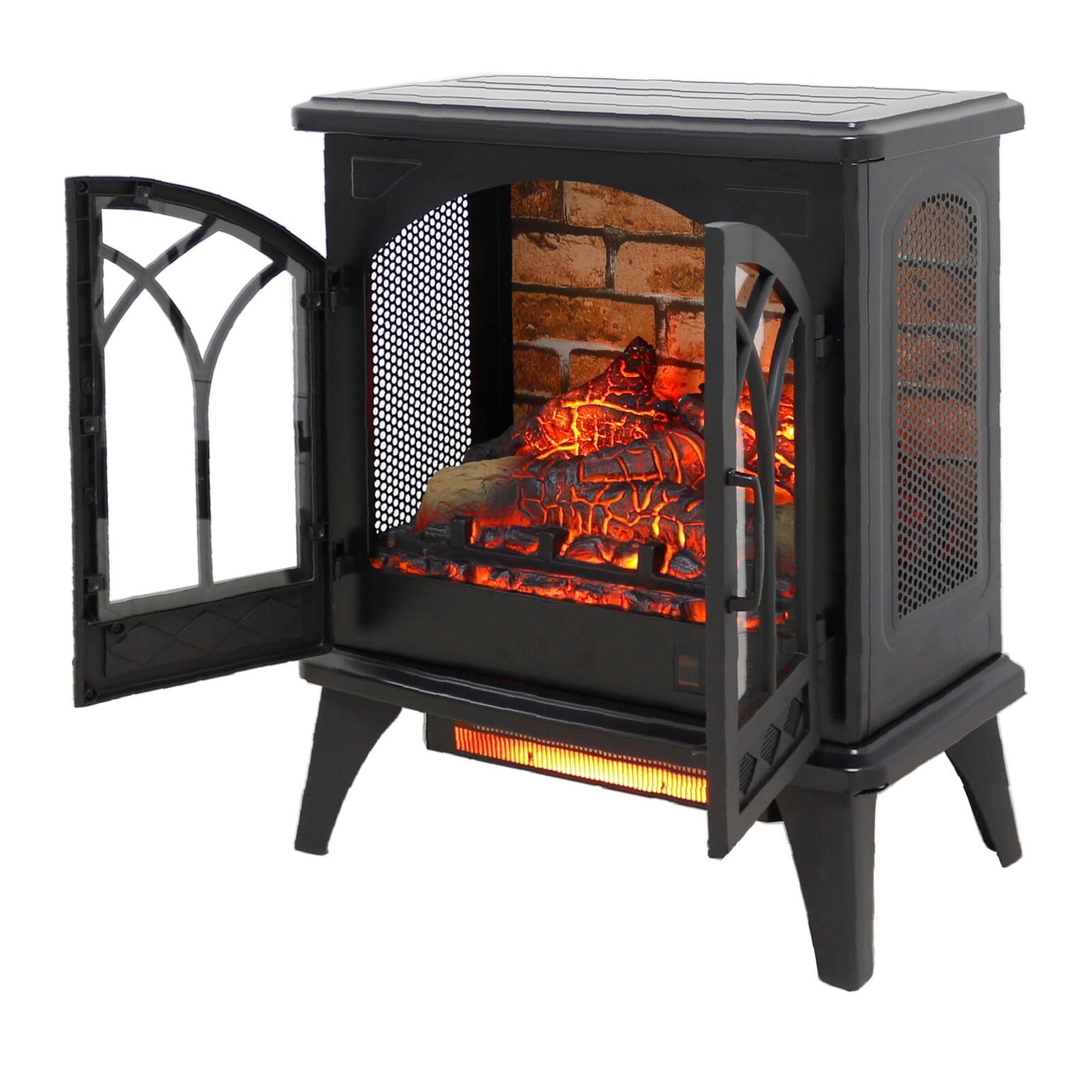 Alt View 8. Ecooso - Cast Iron Free-Standing Electric Fireplace Stove with Double Doors, 1500W 5000 BTU Heater, 3D Flame, Remote and Timer - Antique Black.