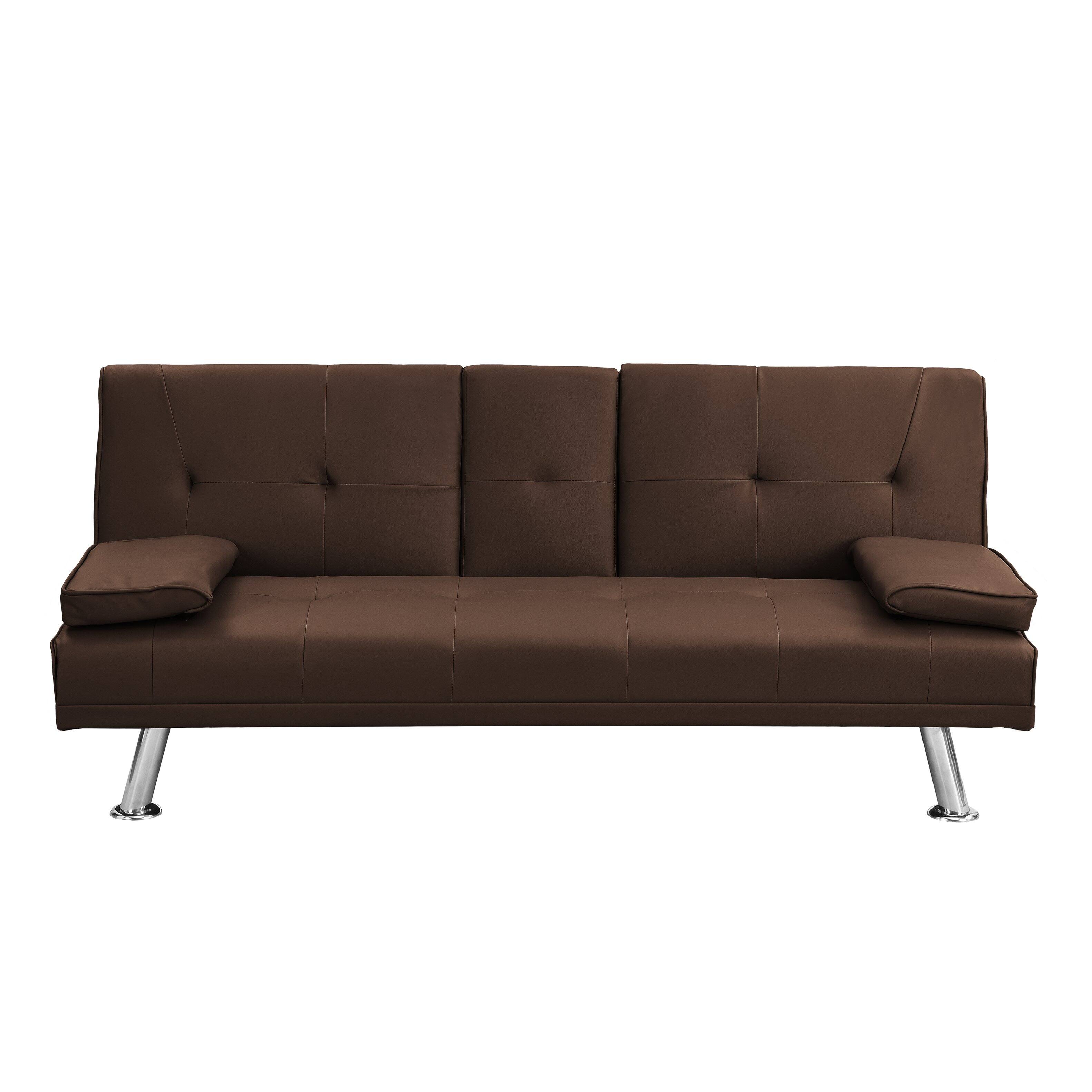 Left. Tiramisubest - Modern Sofa Bed with Armrest Two Holders, PVC Upholstery, Wood Frame, Stainless Steel Legs, Brown - Brown.