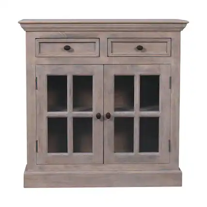 Front. Artisan Furniture - Stone Finish Cabinet with Glazed Doors - Grey.