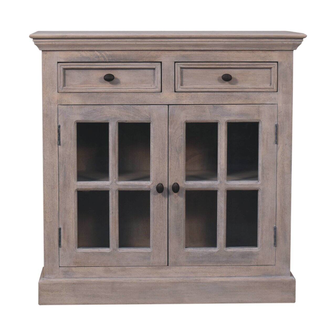 Front. Artisan Furniture - Stone Finish Cabinet with Glazed Doors - Grey.