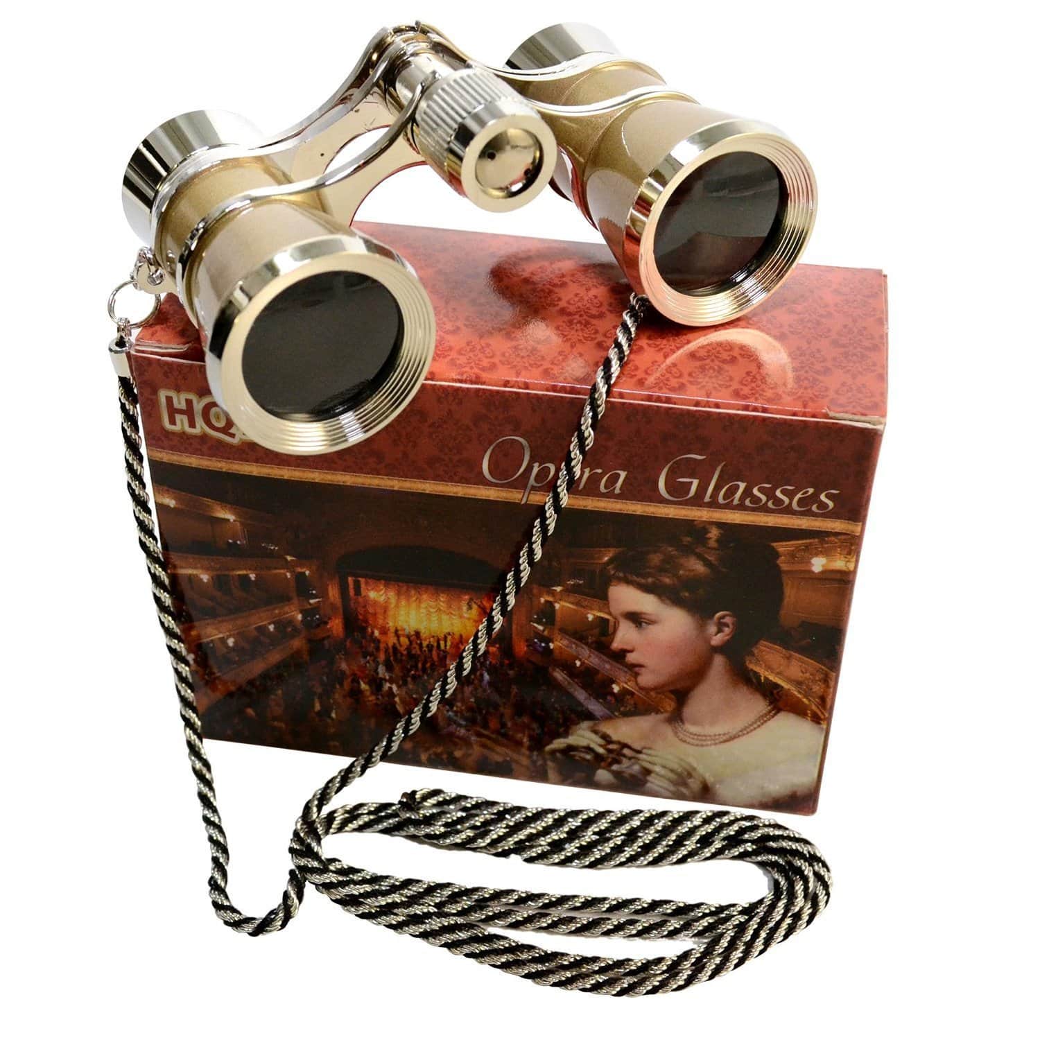 HQRP - 3x25 Opera Glasses Theater Binoculars, Golden with Silver Trim, Crystal Clear Optics, Neck Chain, Central Focus price history on PriceWatchPro