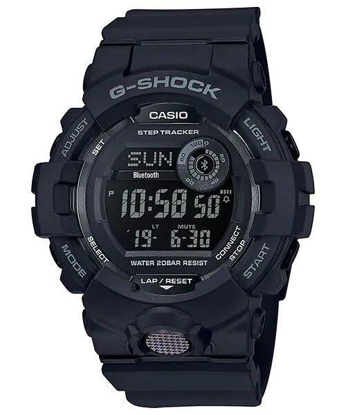 G-SHOCK  
CASIO  
STEP TRACKER  
ADJUST  
SET  
LIGHT  
SUN  
02  
Bluetooth  
10:50  
50  
LT  
MUTE  
19  
6-30  
CONNECT  
MODE  
SELECT  
WATER 20BAR RESIST  
STOP  
START  
LAP / RESET