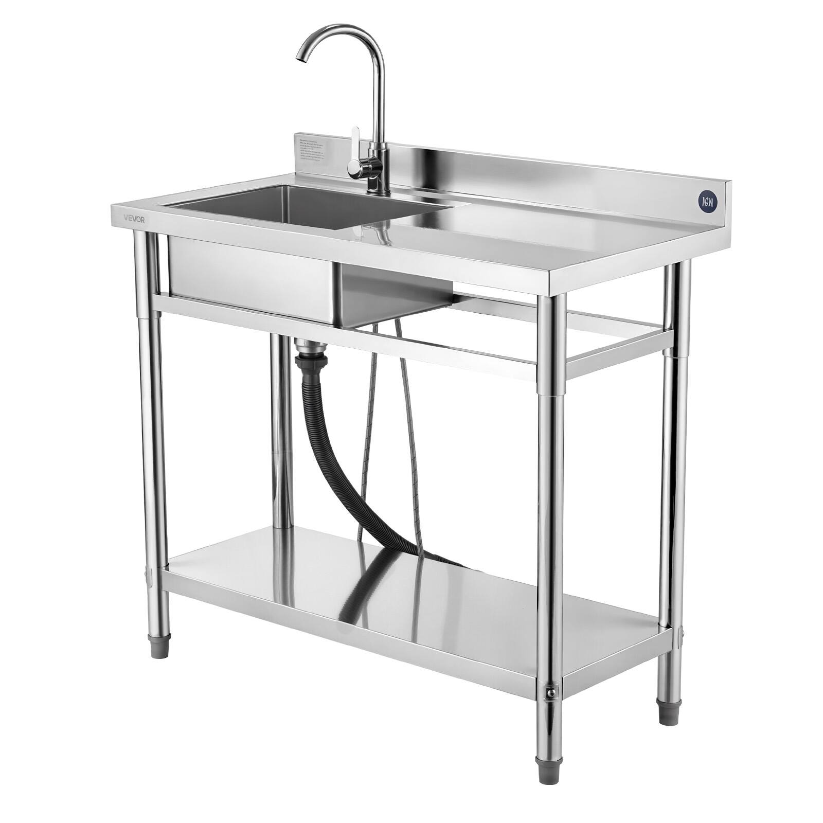 Alt View 5. VEVOR - Stainless Steel Utility Sink, Free Standing Single Bowl Commercial Kitchen Sink with Faucet, 39.4 x 19.7 x 37 in - Stainless steel color.