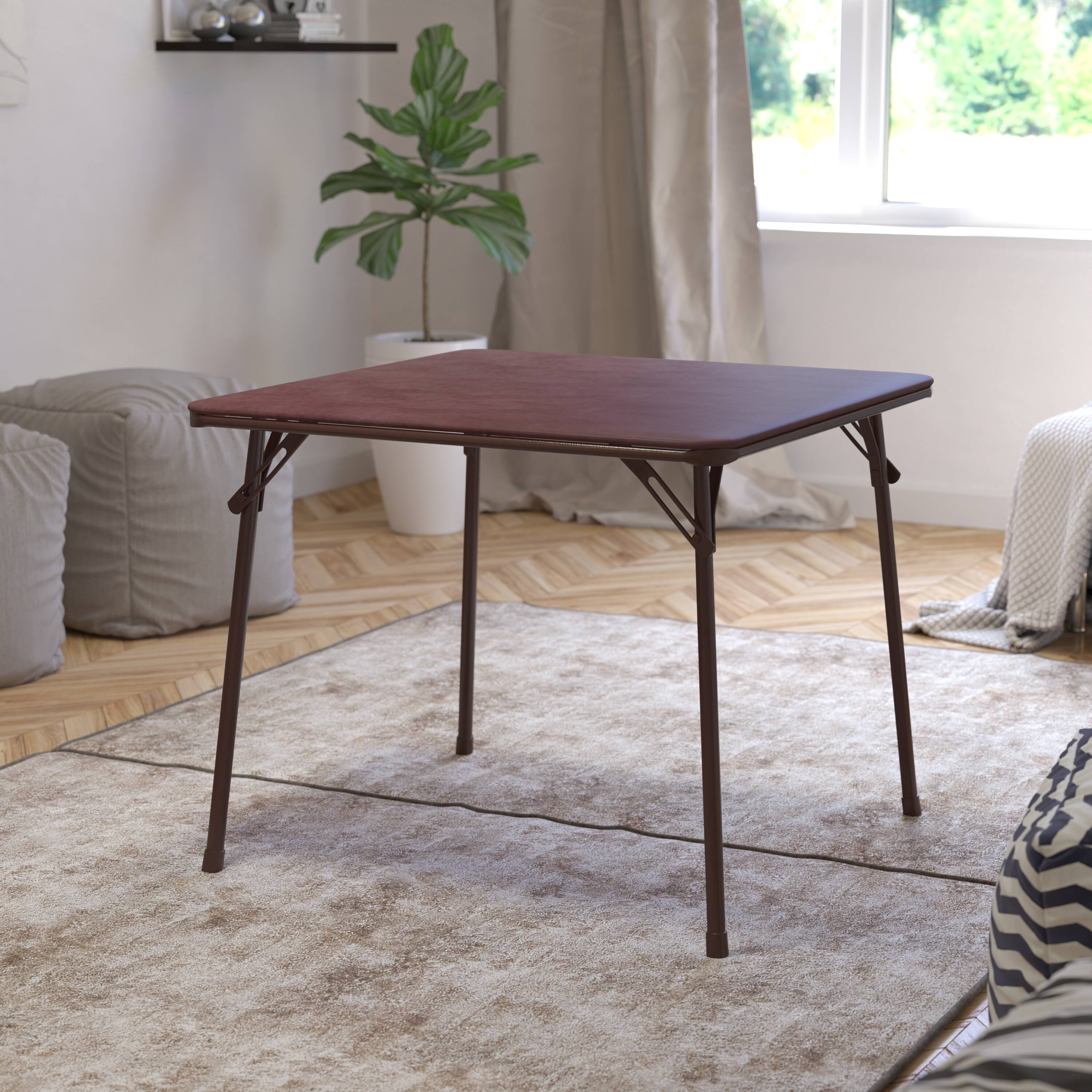 Alt View 1. Emma + Oliver - Foldable Card Table with Vinyl Table Top - Game Table - Portable Table - Brown.