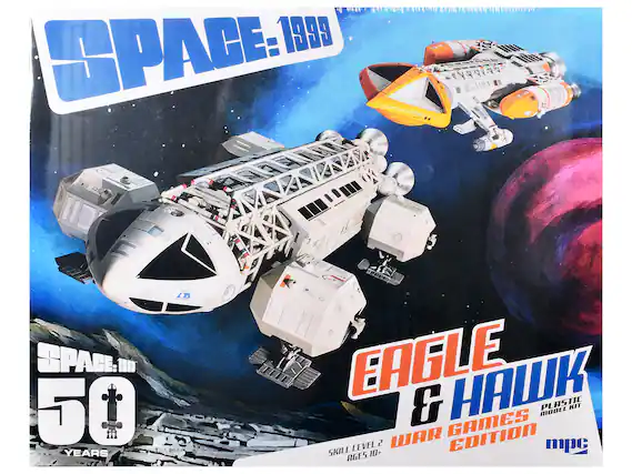 SPACE: 1999
50 YEARS
EAGLE & HAWK
WAR GAMES EDITION
SKILL LEVEL 2
AGES 10+
PLASTIC MODEL KIT
mpc