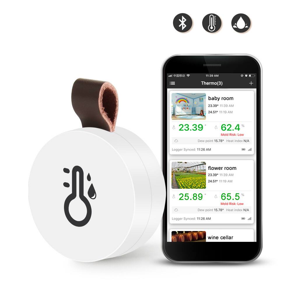 Auledio - 1 pc Wireless Bluetooth thermometer hygrometer, indoor/outdoor temp monitor with app alarm & data storage - White