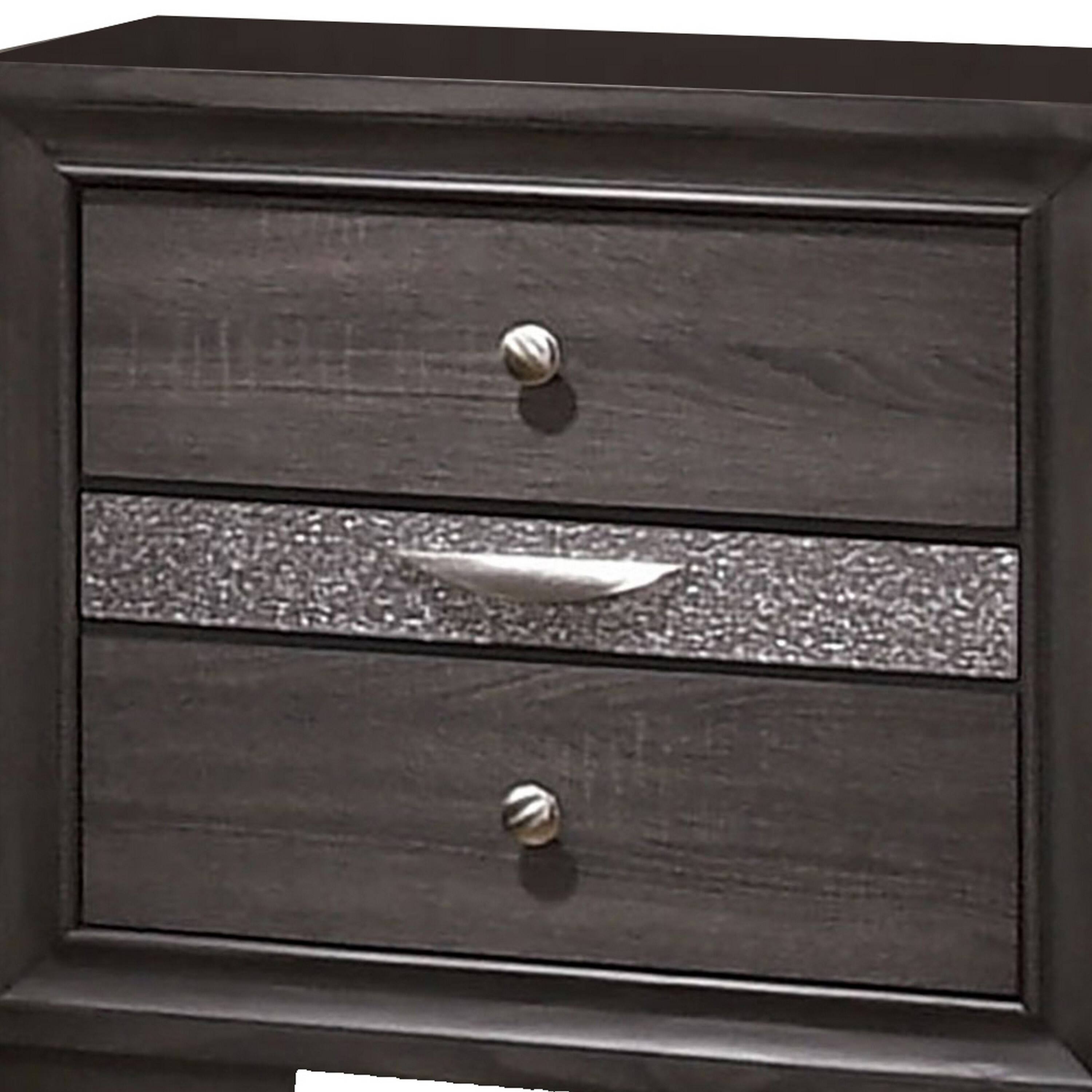 Alt View 1. Manhattan Lane - Wooden Nightstand with 2 Drawers and 1 Jewelry Drawer - Gray and silver.