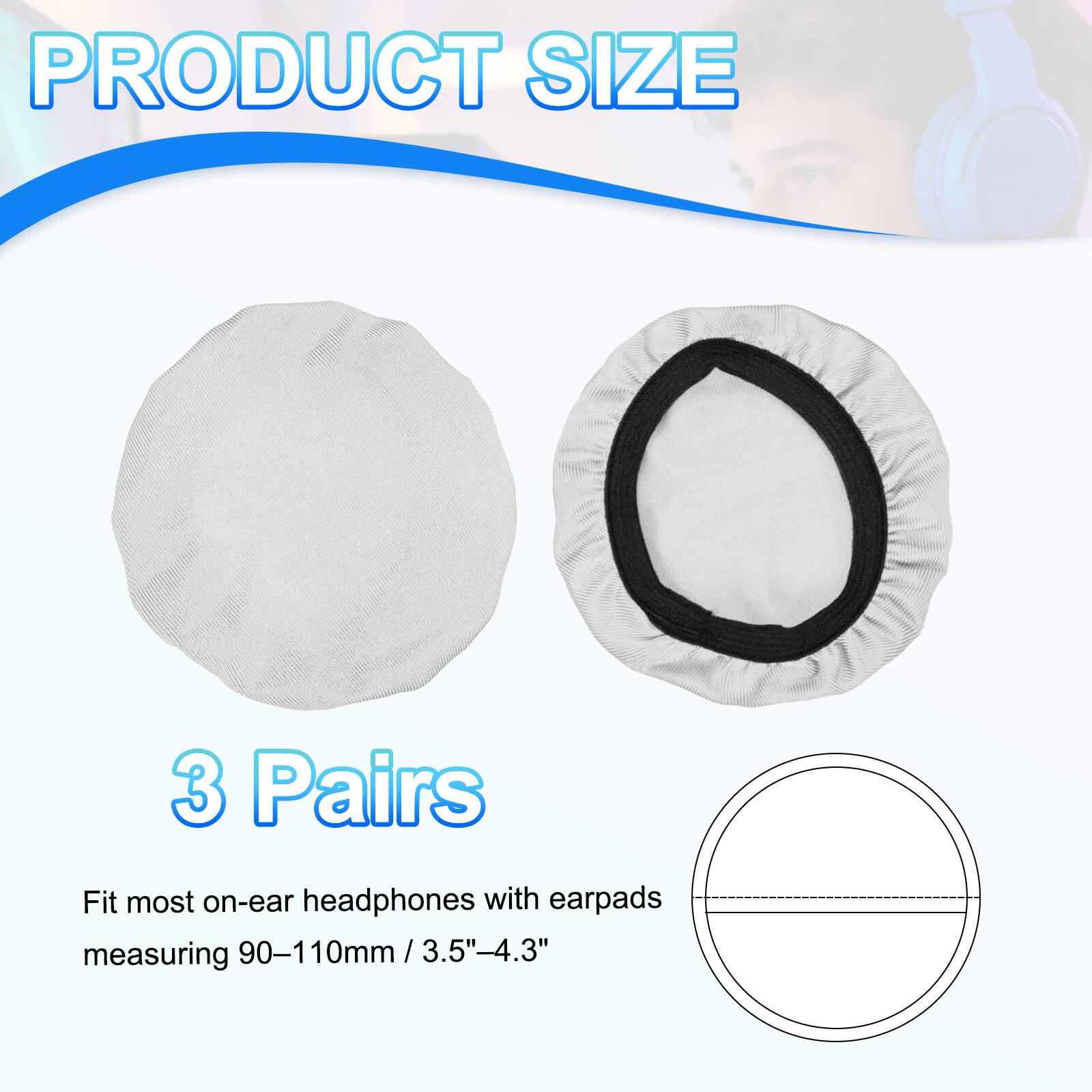 PRODUCT SIZE

3 Pairs

Fit most on-ear headphones with earpads measuring 90-110mm / 3.5"-4.3"