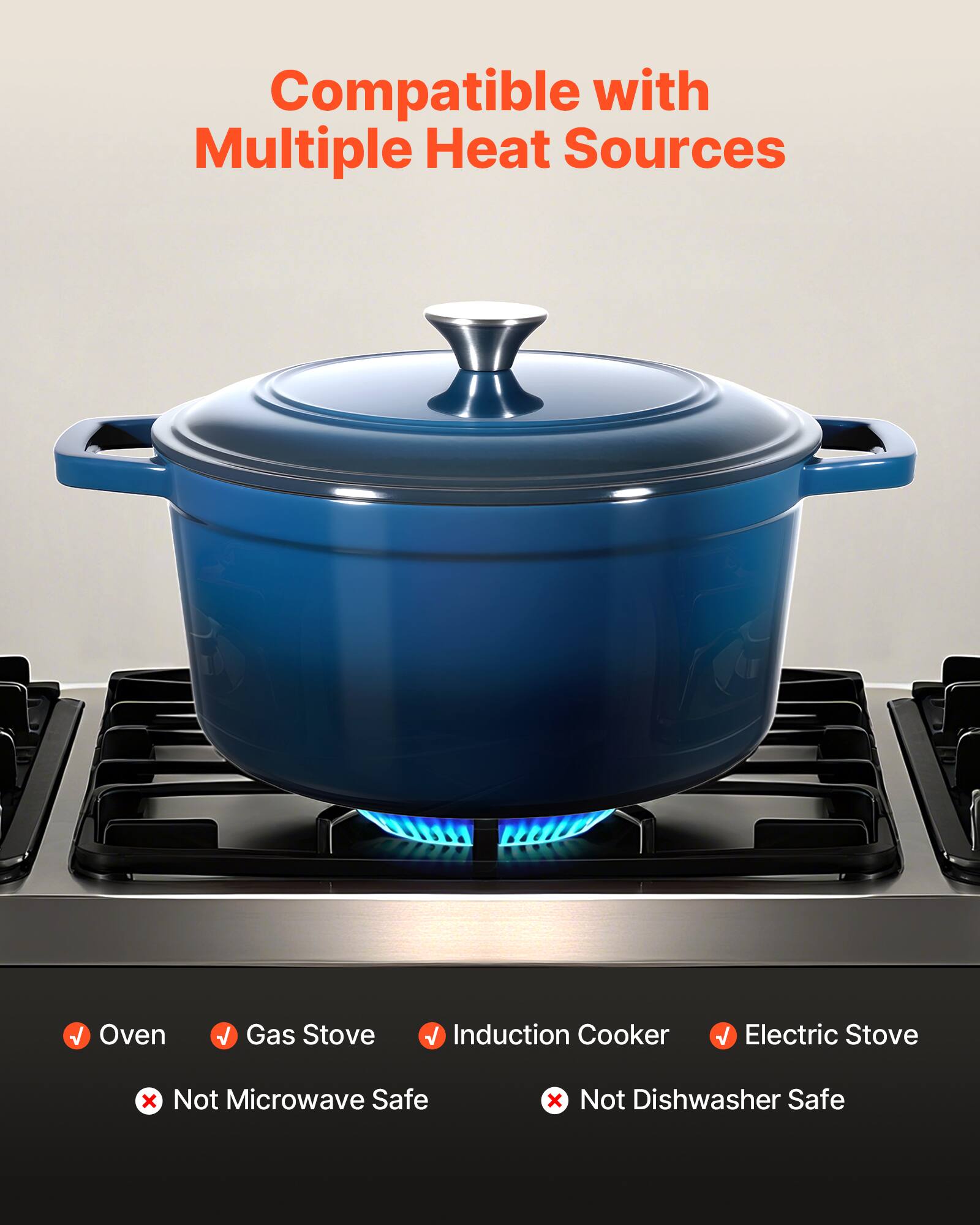 Compatible with Multiple Heat Sources

- Oven
- Gas Stove
- Induction Cooker
- Electric Stove

Not Microwave Safe
Not Dishwasher Safe