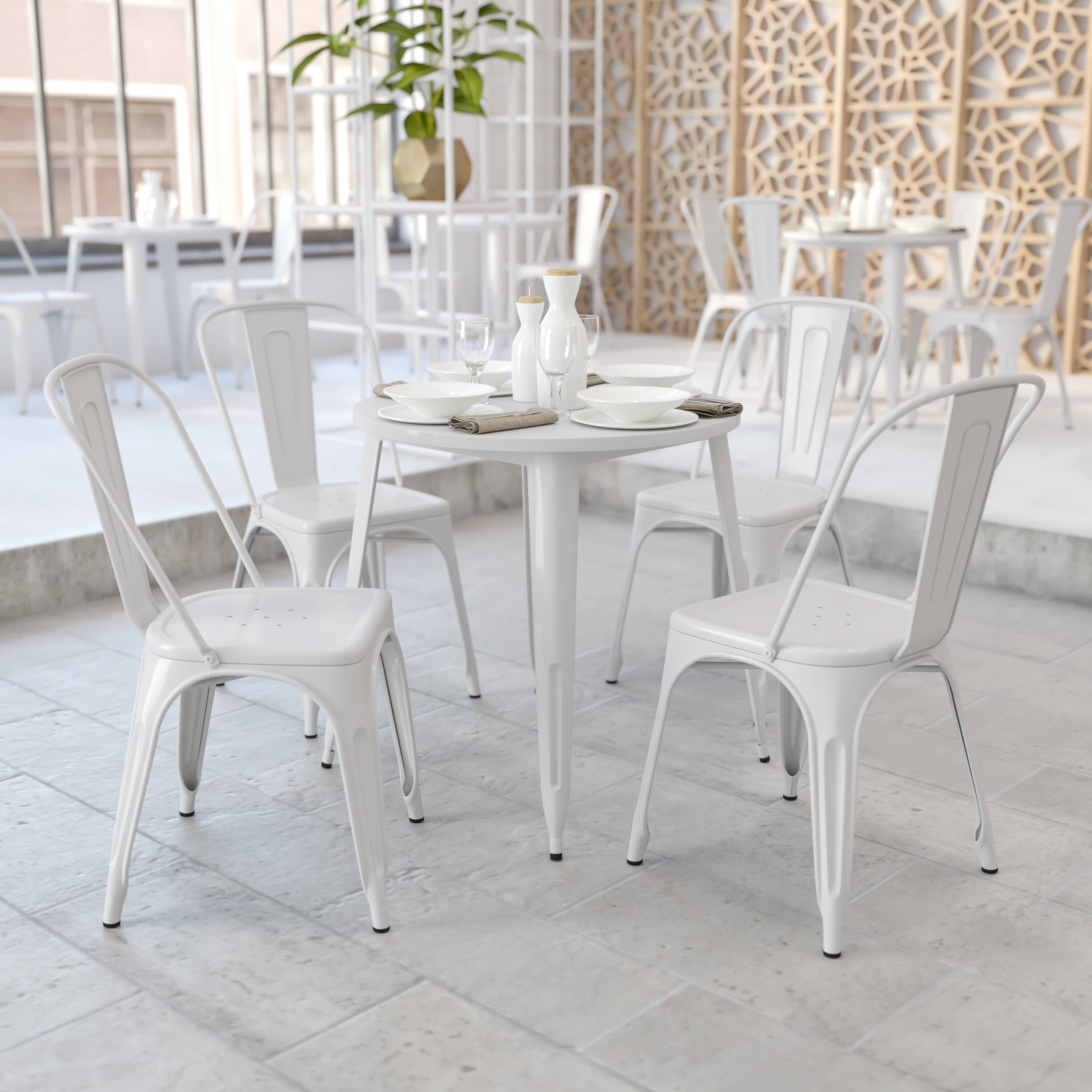 Alt View 1. Emma + Oliver - Commercial Grade 30" Round Colorful Metal Indoor-Outdoor Dining Table - White.