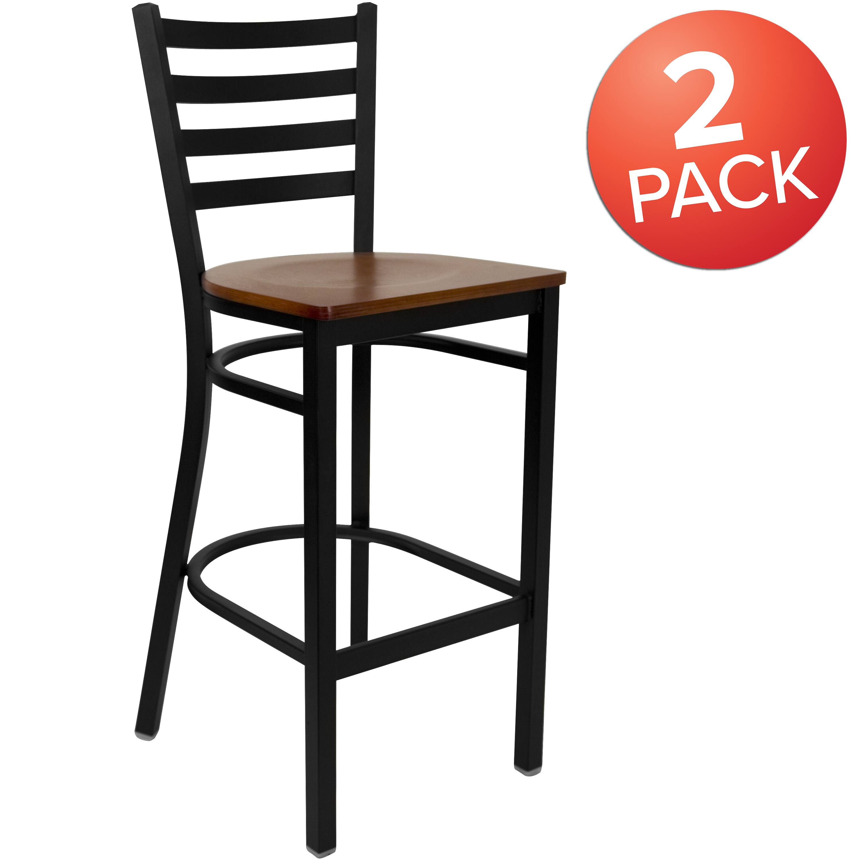 Alt View 1. Emma + Oliver - 2 Pack Ladder Back Metal Restaurant Barstool - Cherry Wood Seat/Black Metal Frame.