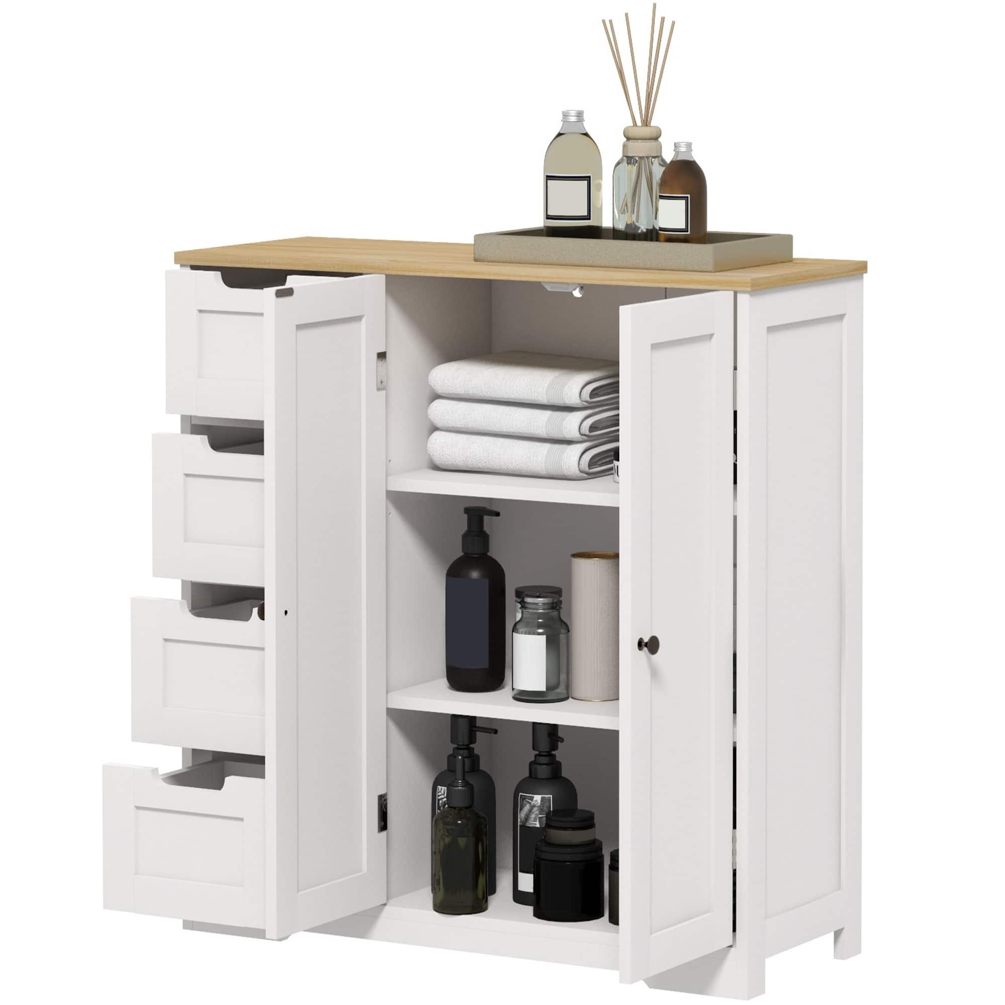 Homcom - Bathroom Floor Cabinet, Modern Bathroom Cabinet with Adjustable Shelf - White