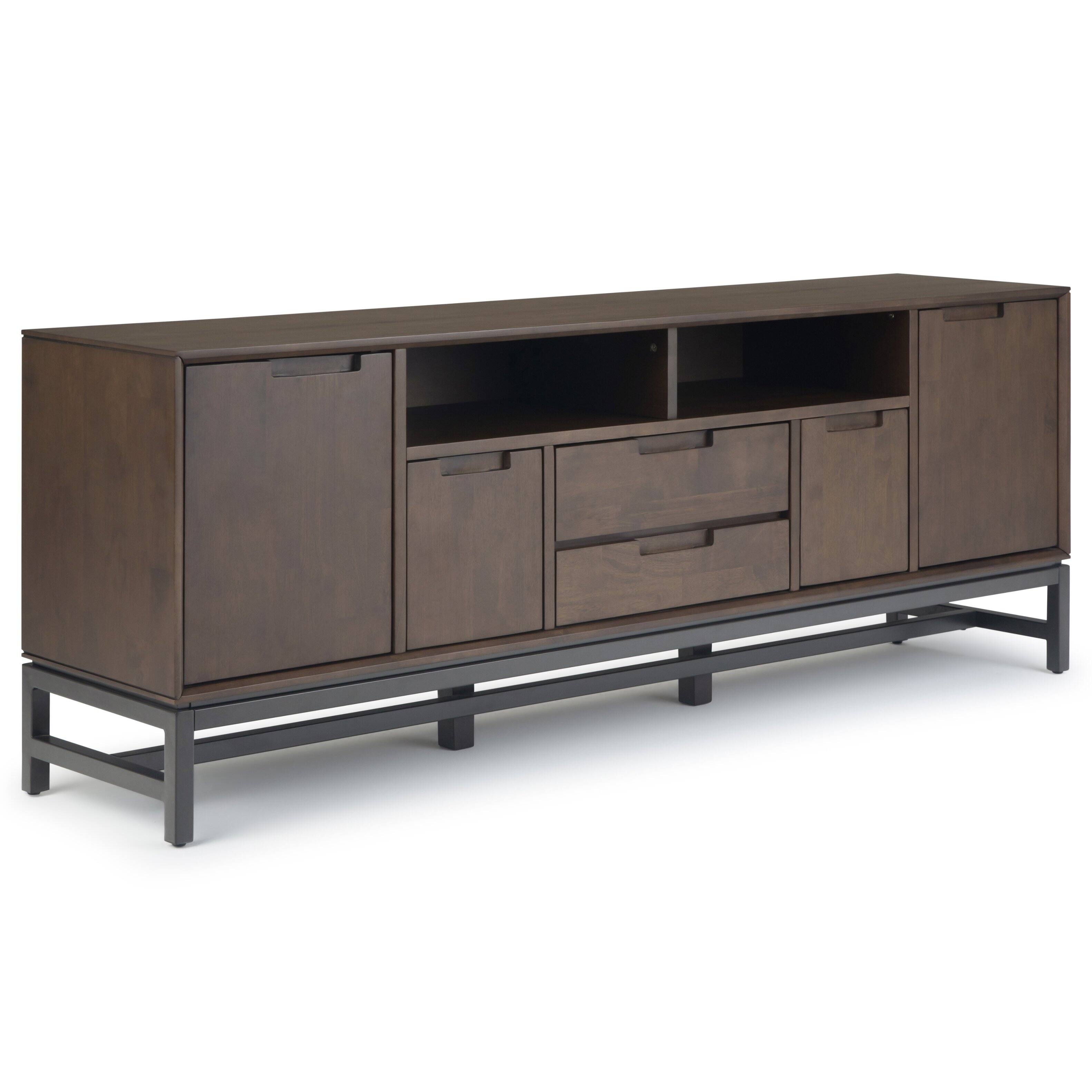 Front. Simpli Home - Banting SOLID HARDWOOD 72 inch Wide Industrial TV Media Stand in Walnut Brown For TVs up to 80 inches - Walnut Brown.