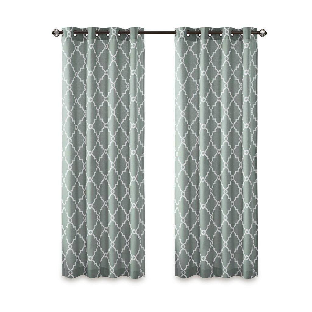 Alt View 4. BreeBe - Fretwork Print Grommet Top Window Curtain Panel(Only 1 Pc Panel) - Seafoam + White.