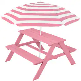 Best Choice Products - Outdoor Wooden Kids Picnic Table with Umbrella, Activity Table, 220 lb Capacity - Pink