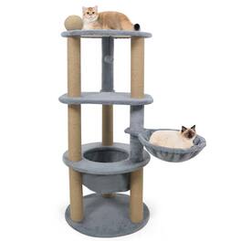 Gymax - 48'' Tall Cat Towel w/Cat Nest Scratching Posts Ball Top Perch Hanging Ball