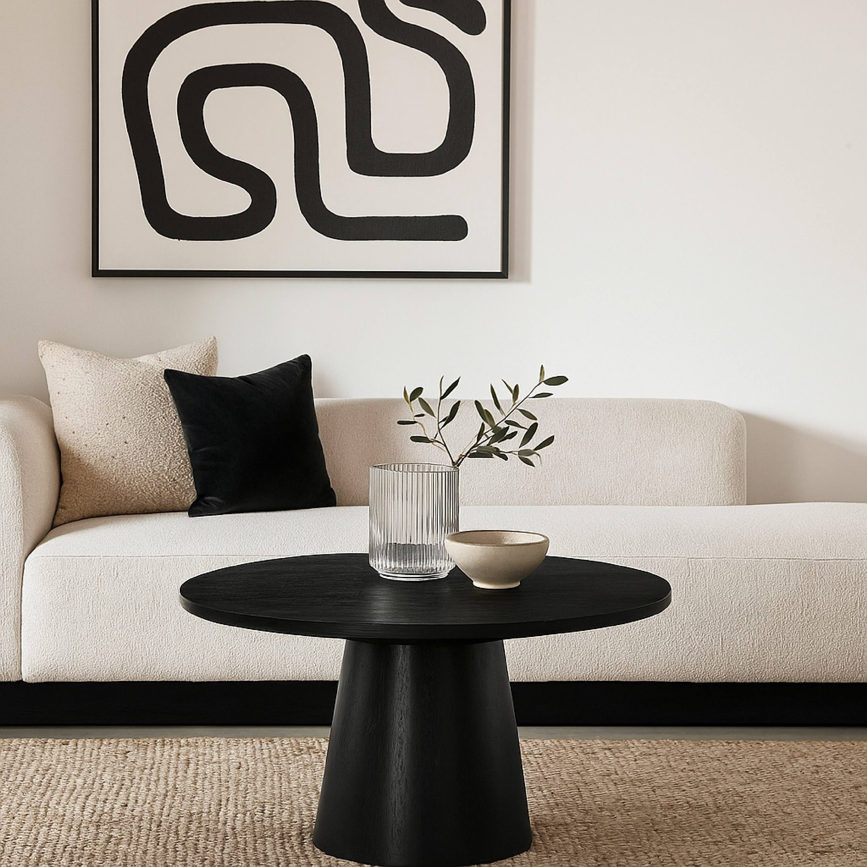 Alt View 5. Manhattan Lane - Kily Coffee Table, Cone Pedestal Base, 29 Inch Round Top - Black.