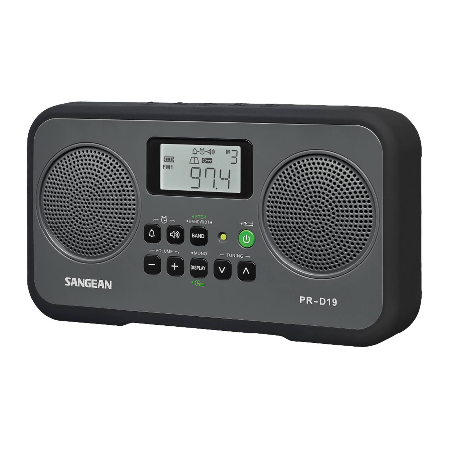 FM1 0-0-40 e M Omm "3 90.4 STEP BANDWIDTH BAND SANGEAN VOLUME - + MONO DISPLAY L TUNING V ^ PR-D19